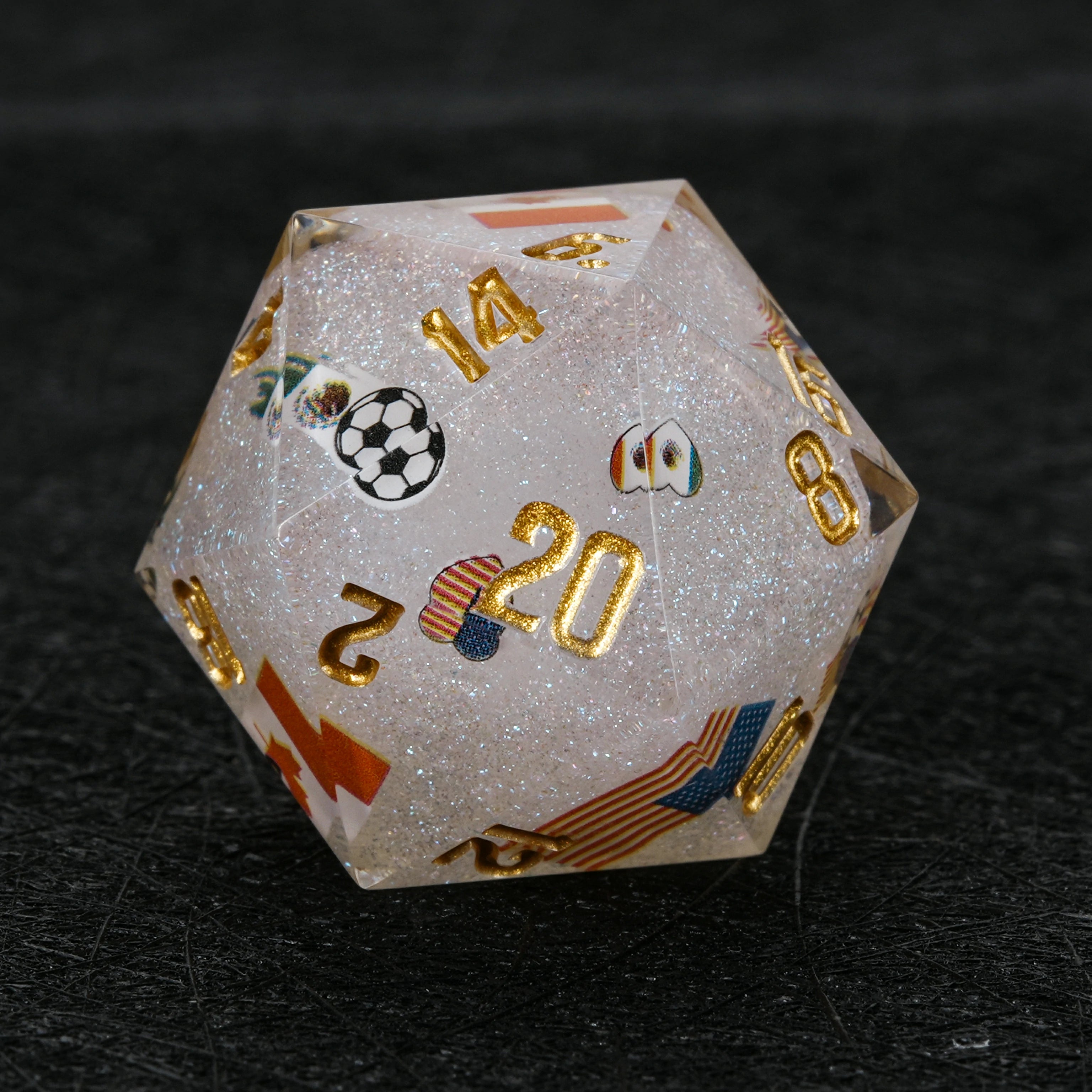 Kickstarter Dice World Cup USA Canada Mexico DND Resin Dice Set – White Glitter