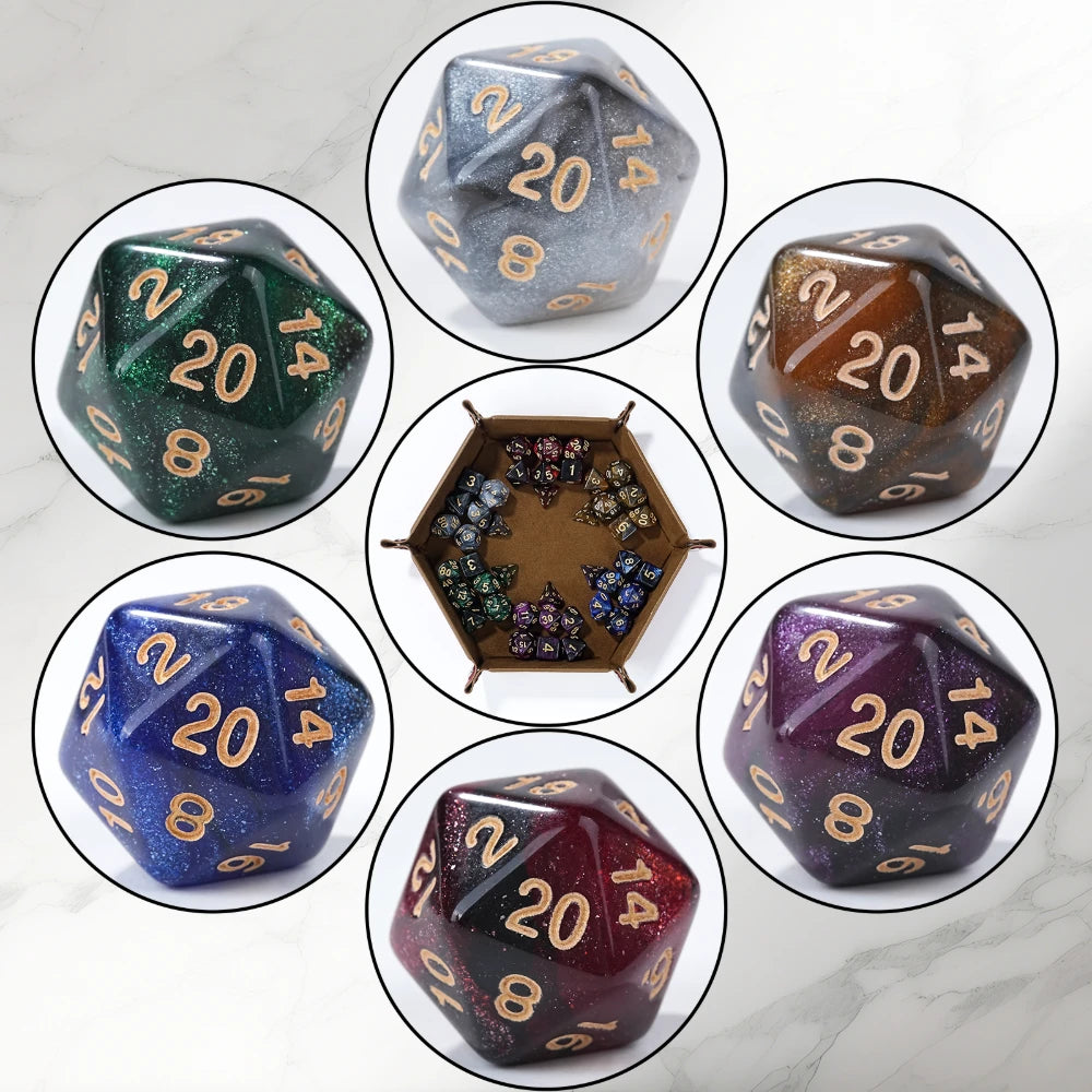 Acrylic Star Glitter Dice Set + Dice Tray