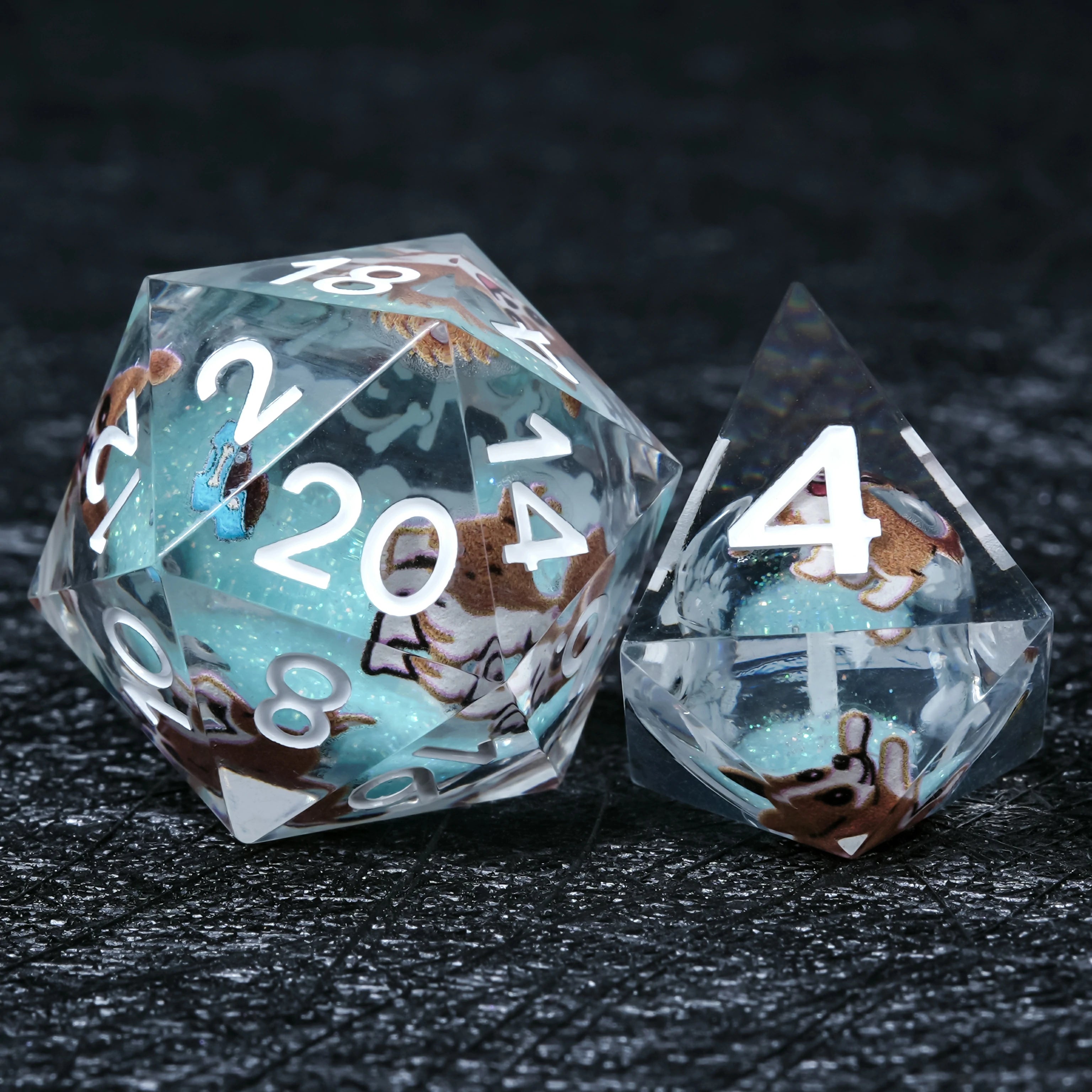 Chihuahua Light Blue Liquid-Core Resin Dice Set | White Numbers | D&D RPG Polyhedral Dice