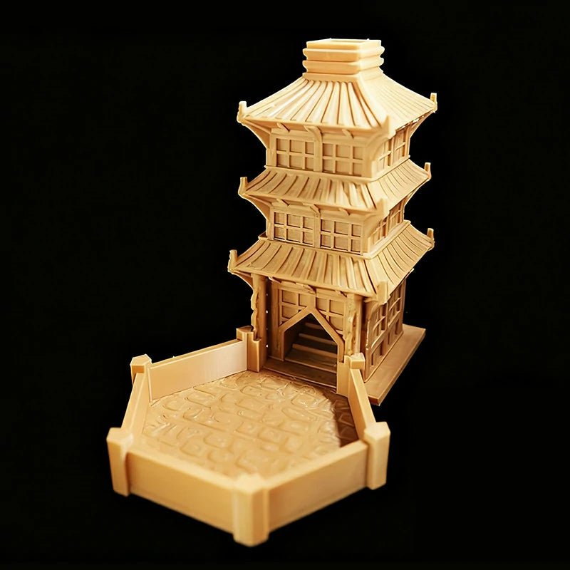 3D Printed Yellow Oriental Beijing Dice Tower Foldable Hexagonal Dice Tray Bezel - Bear Dice