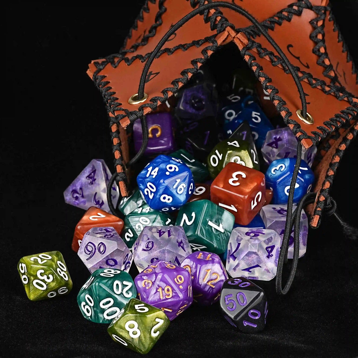 Gemas ilimitadas: paquete de 6 juegos con bolsa de dados: juego de dados DnD de 7 piezas | Dados de acrílico para juegos de rol