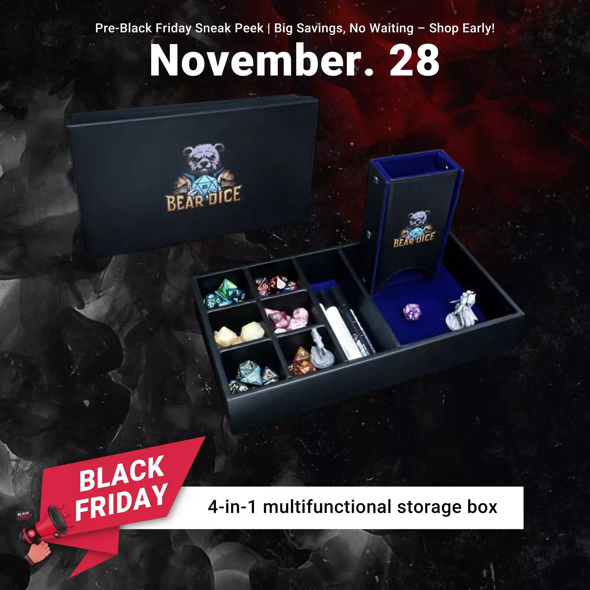 4 - in - 1 multifunctional storage box: portable leather DND dice roller, dice tray, dice tower, dice box, RPG accessories storage box - Bear Dice