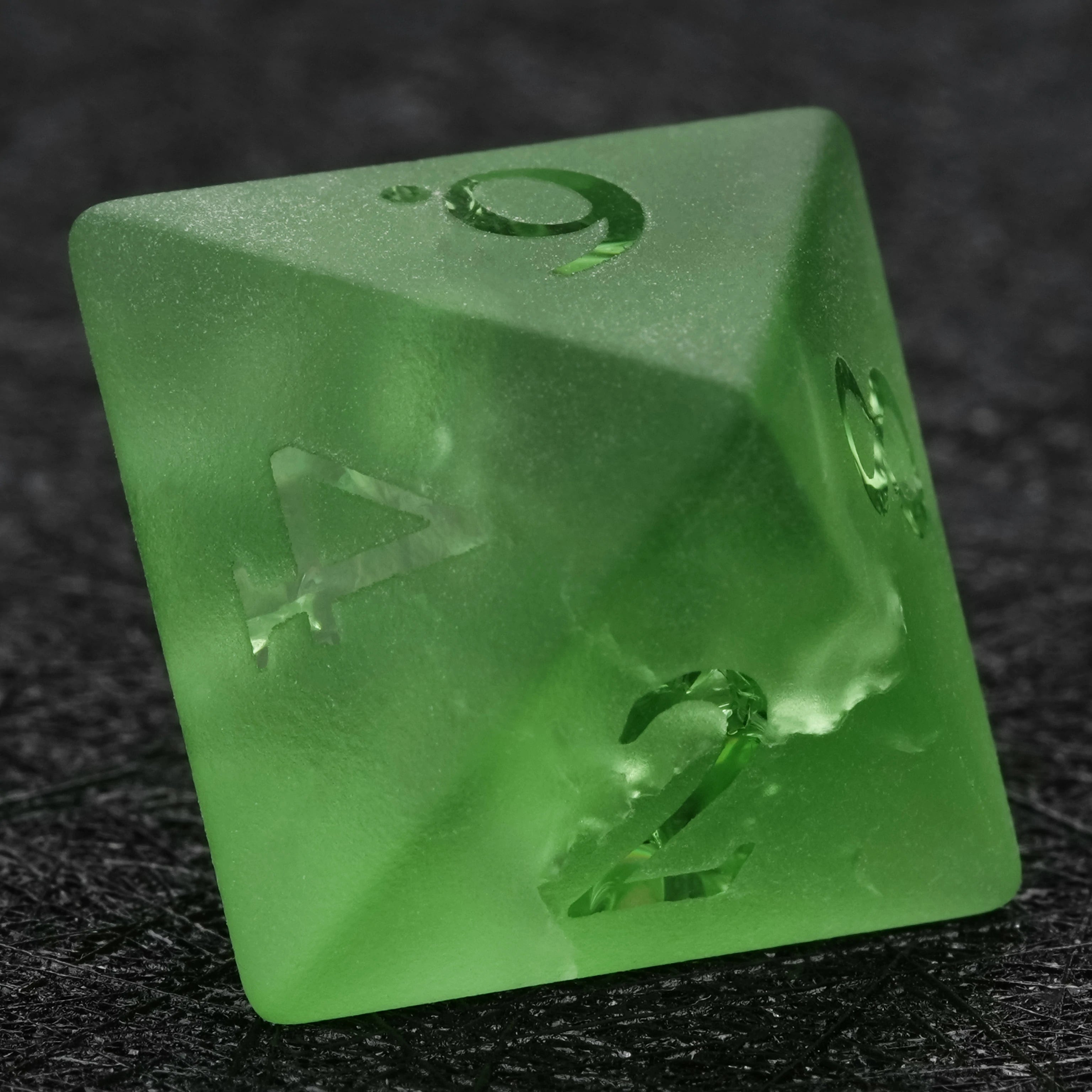 Green Frosted Crackle-Effect Glass Gemstone Dice Set with Raised Numbers