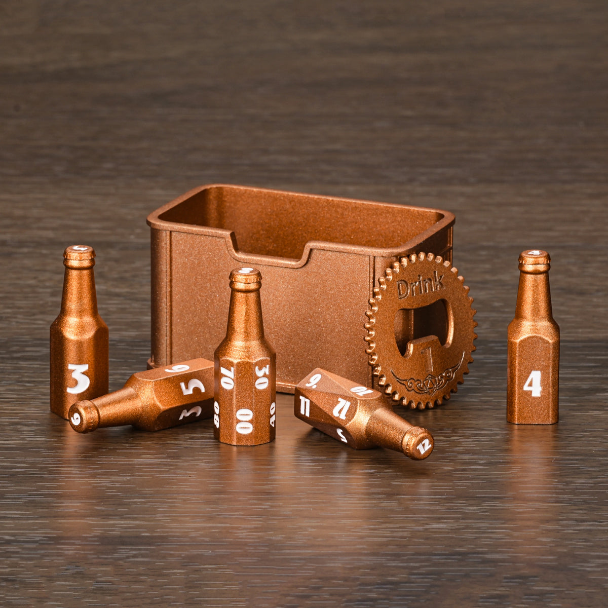 Kickstarter Dice — Unique Metal Beer Bottle Dice Set