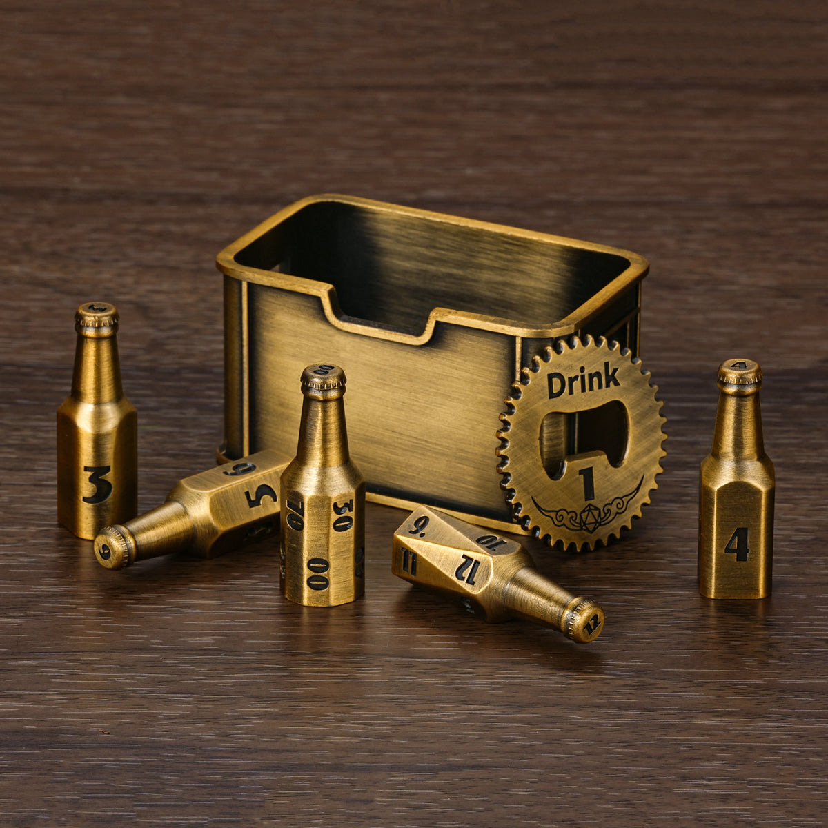 Kickstarter Dice — Unique Metal Beer Bottle Dice Set