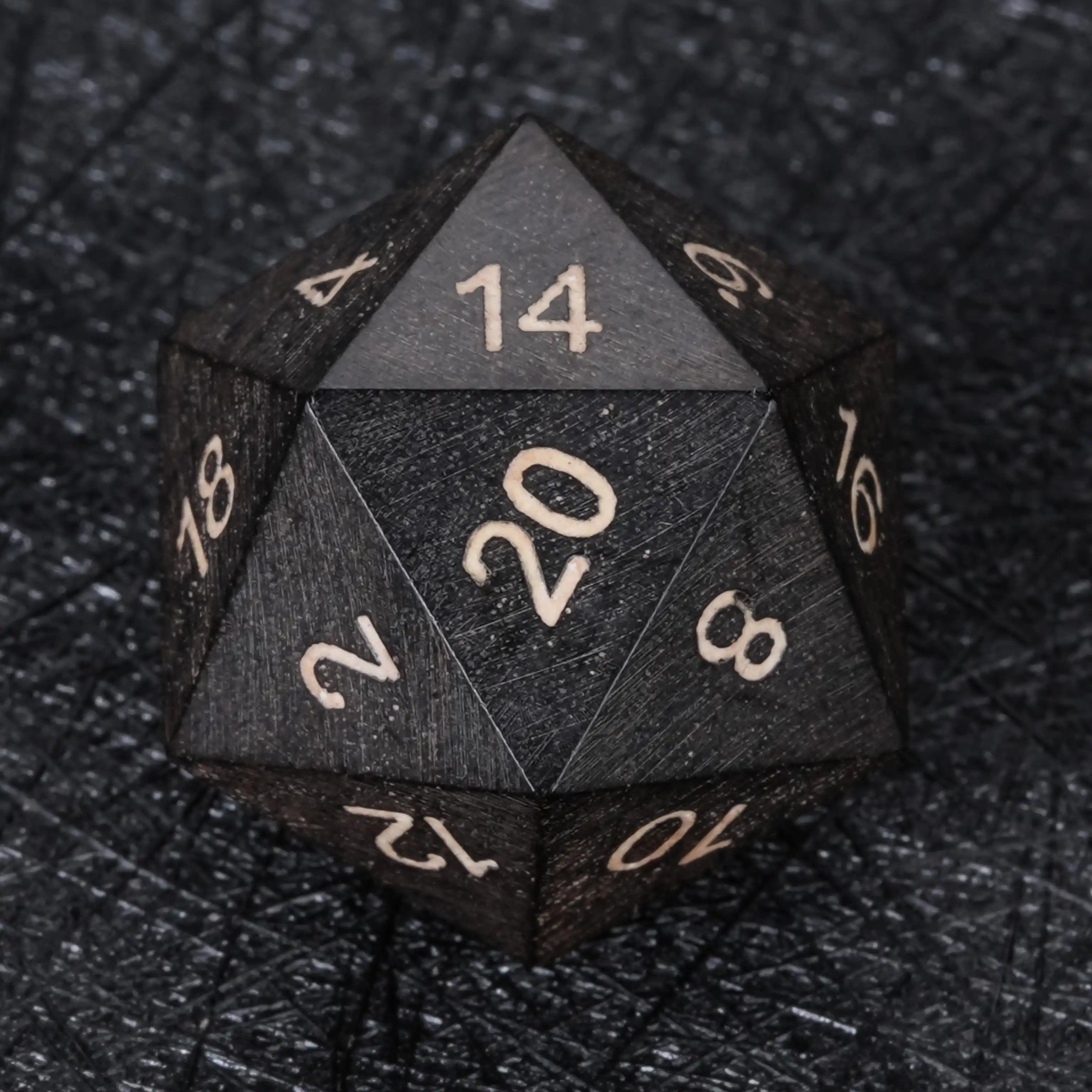 Black Ebony Wood DND Dice Set with White Numbers