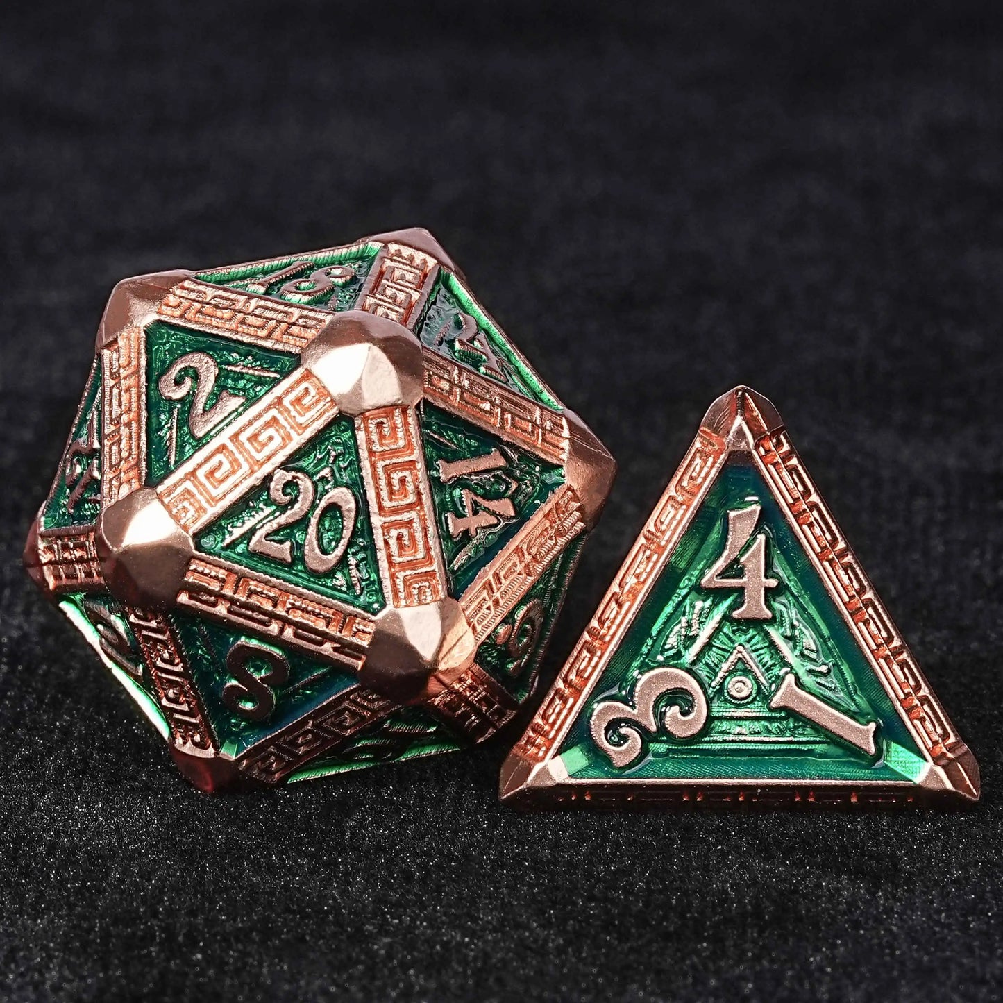 The Exquisite Mayan - themed Dice set with Copper - and - green Design -D20、D4 | Bear Dice