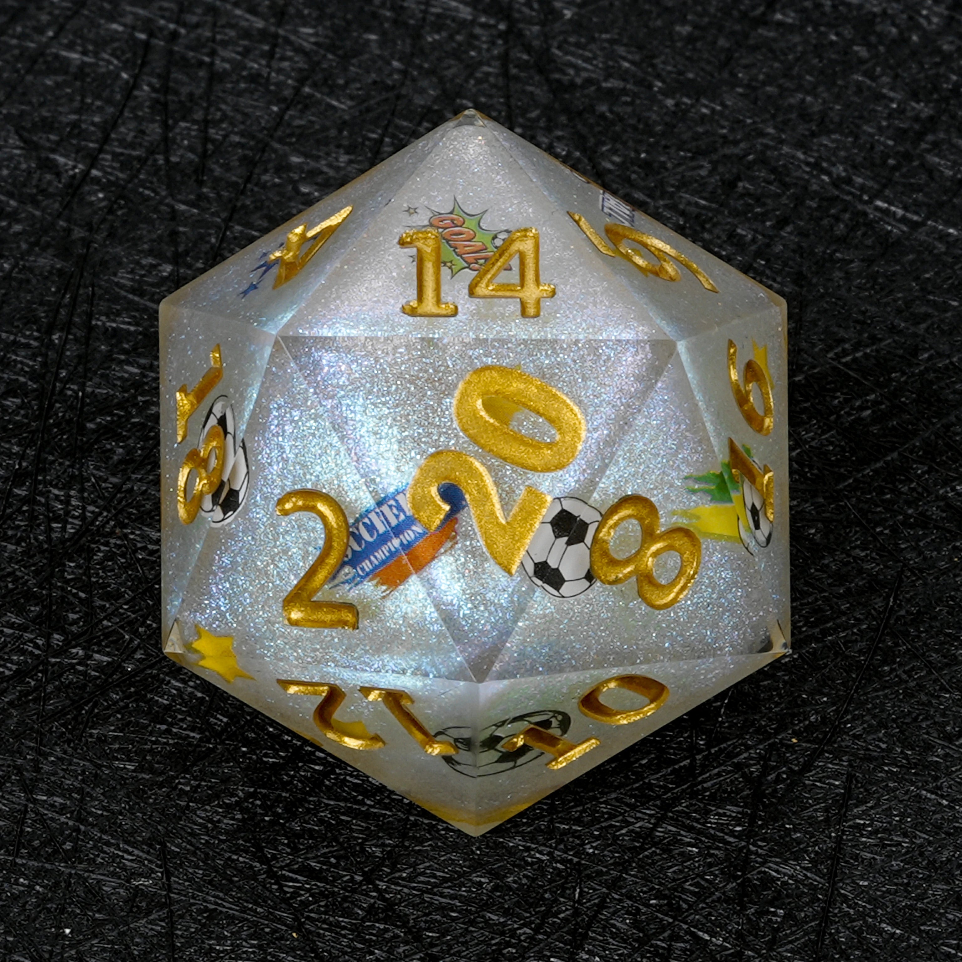 35mm World Cup Brazil Soccer White Glitter Resin Giant D20 Dice
