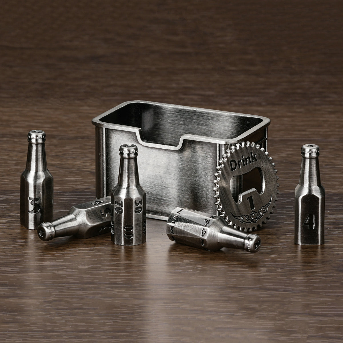 Kickstarter Dice — Unique Metal Beer Bottle Dice Set