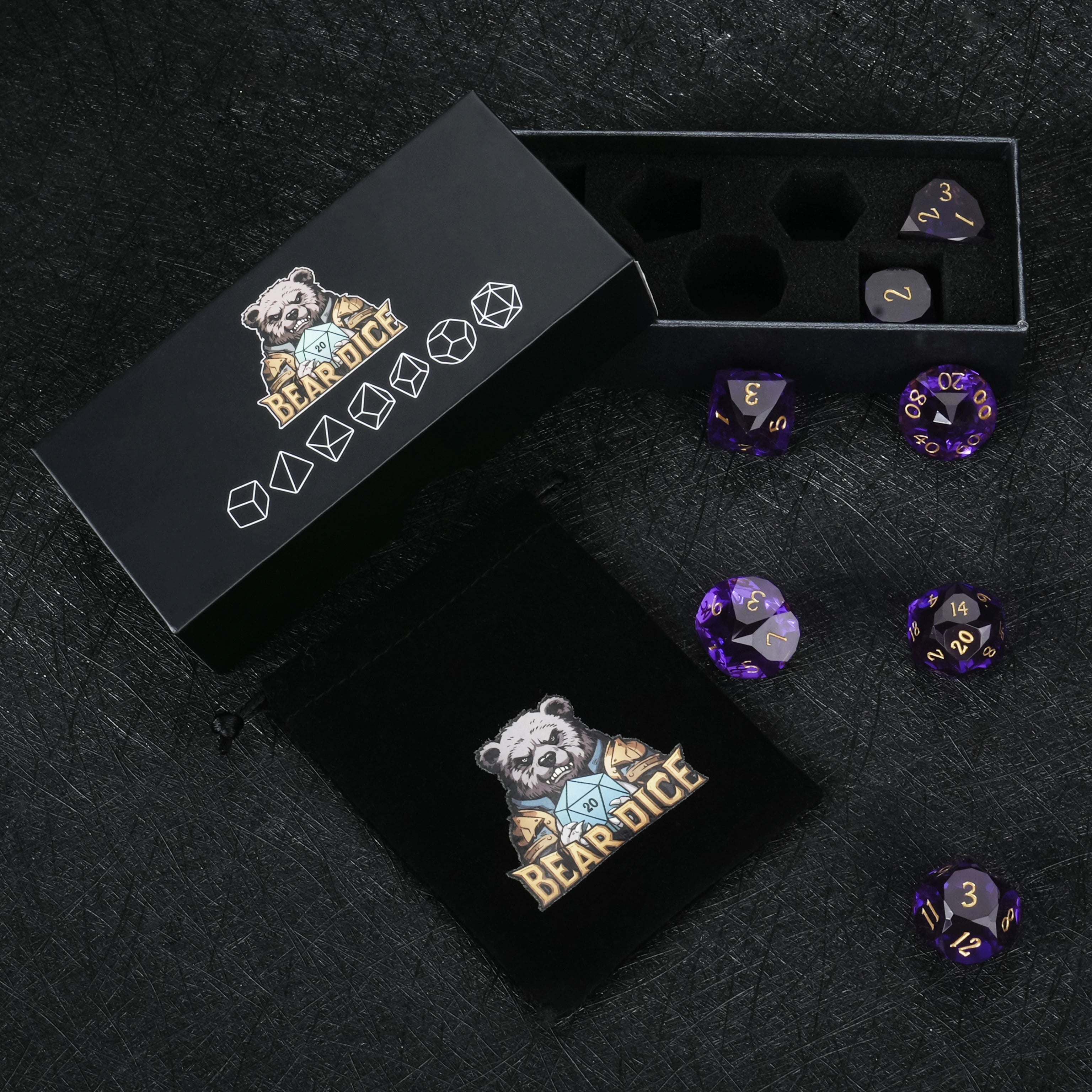Bright Purple Transparent Resin DND Dice Set – Handmade D20 Dice for RPG