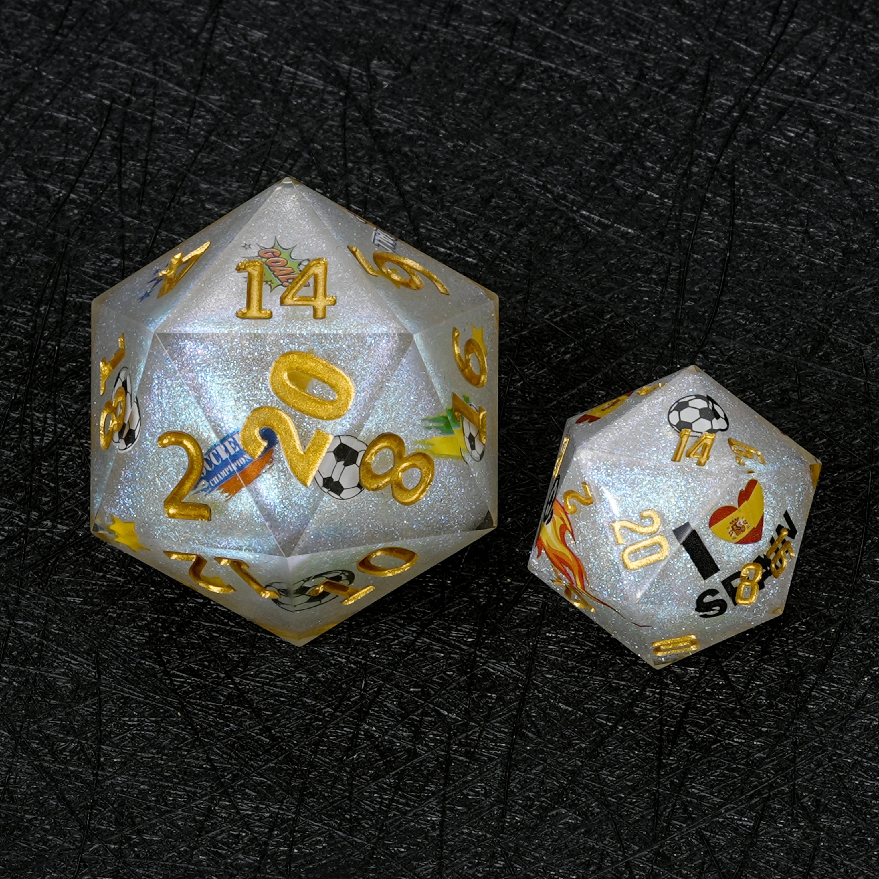 35mm World Cup Brazil Soccer White Glitter Resin Giant D20 Dice