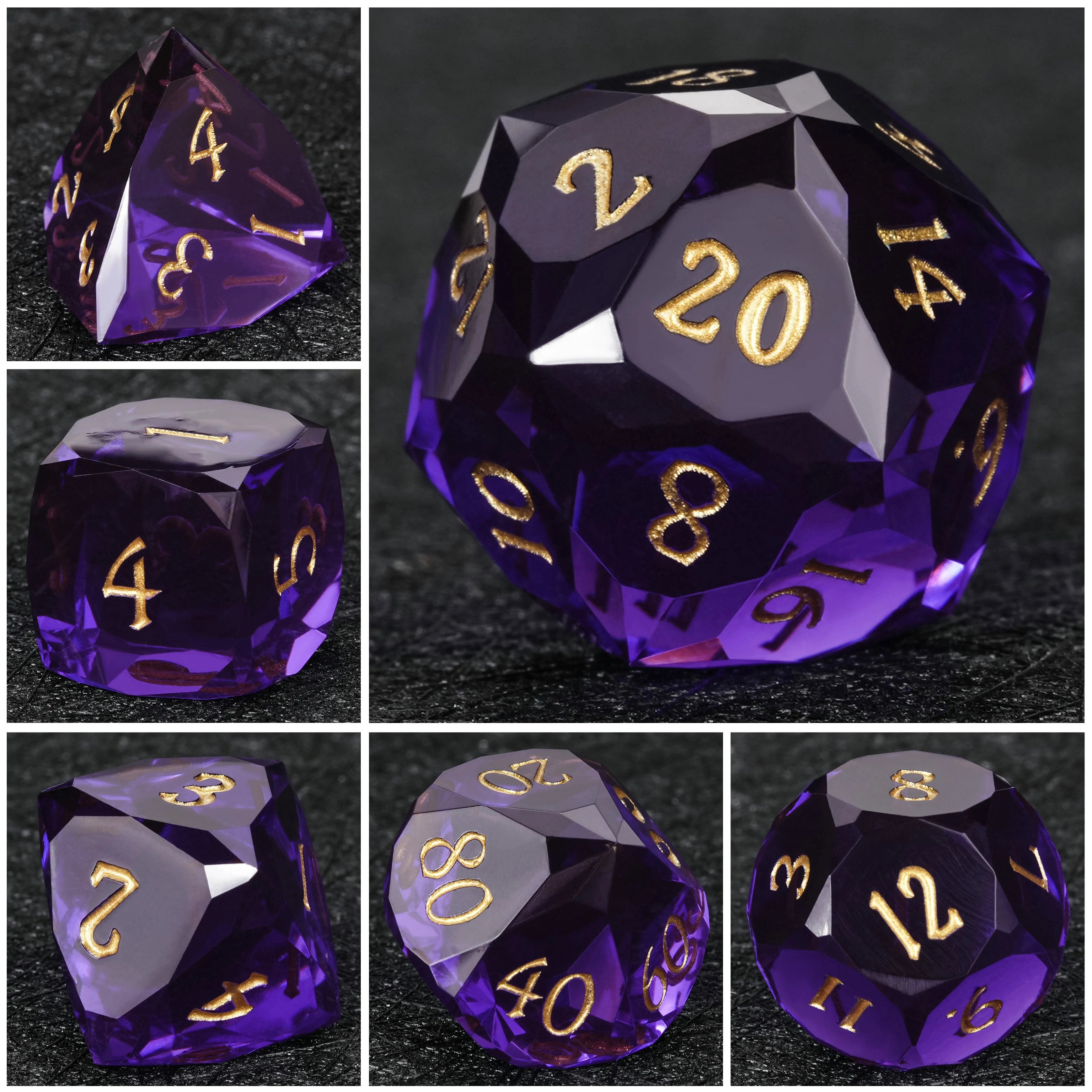 Bright Purple Transparent Resin DND Dice Set – Handmade D20 Dice for RPG