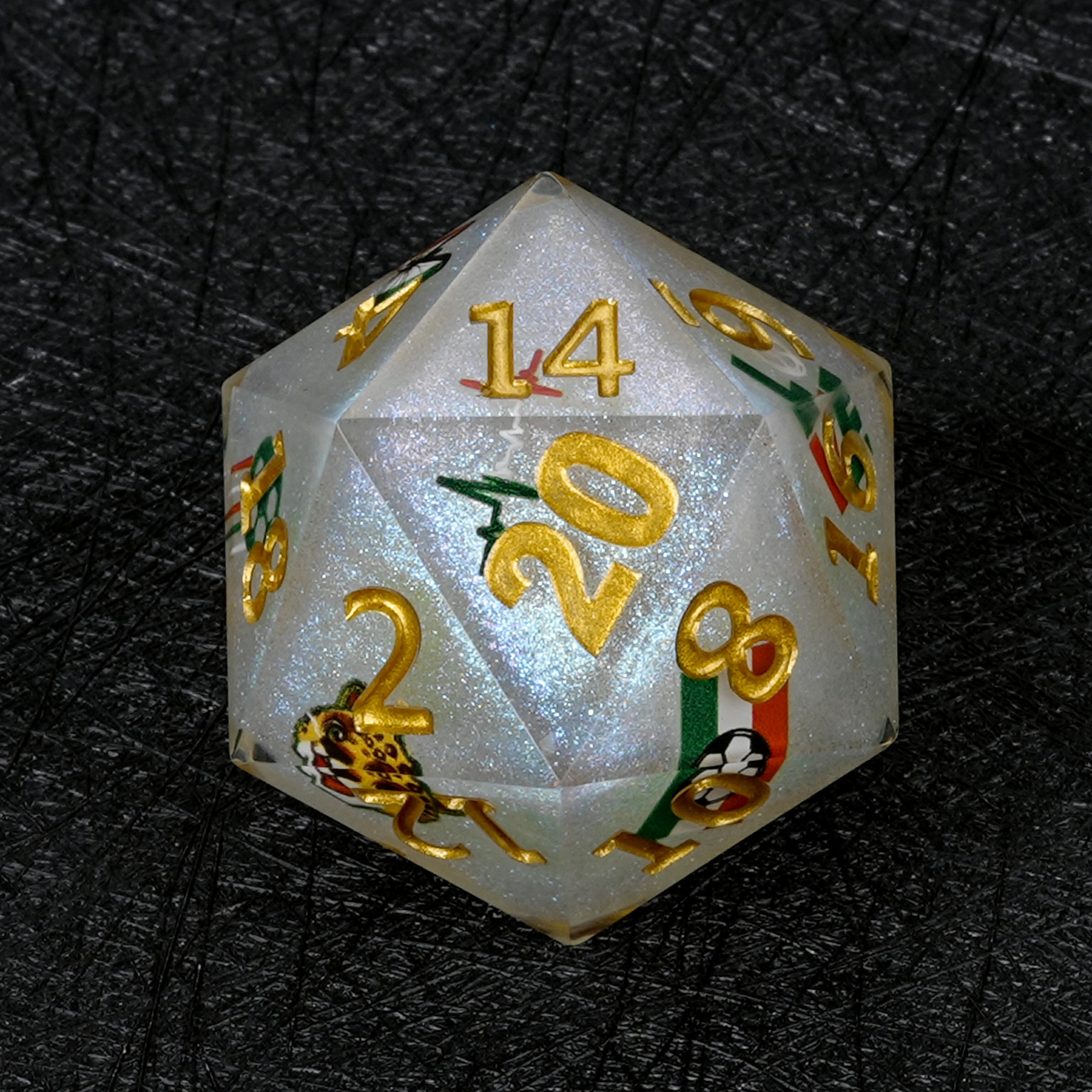 35mm World Cup Mexico Soccer White Glitter Resin D20 Dice – RPG & Collector's Edition
