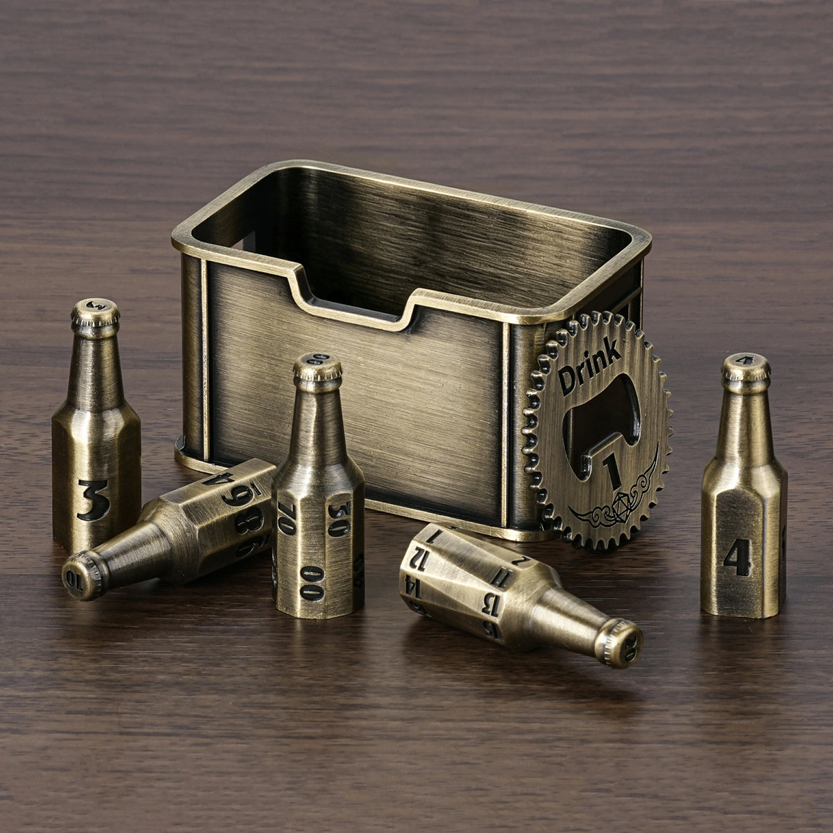 Kickstarter Dice — Unique Metal Beer Bottle Dice Set