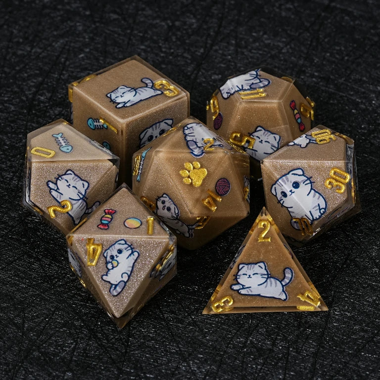 Kickstarter Dice — Scottish Fold Cat Polyhedral DND Resin Dice Set