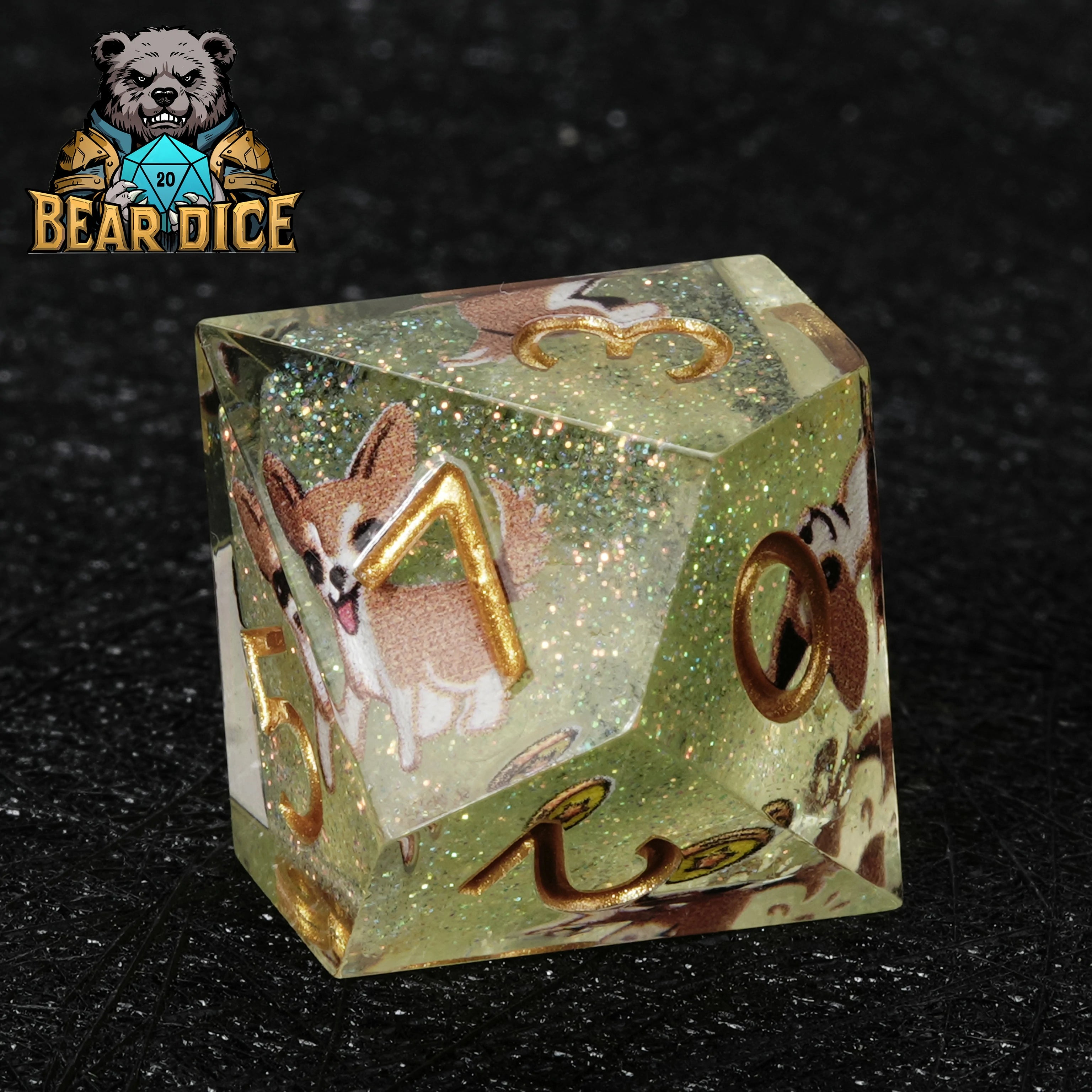 Chihuahua Green Glitter Resin DND D10 Dice | Bear Dice