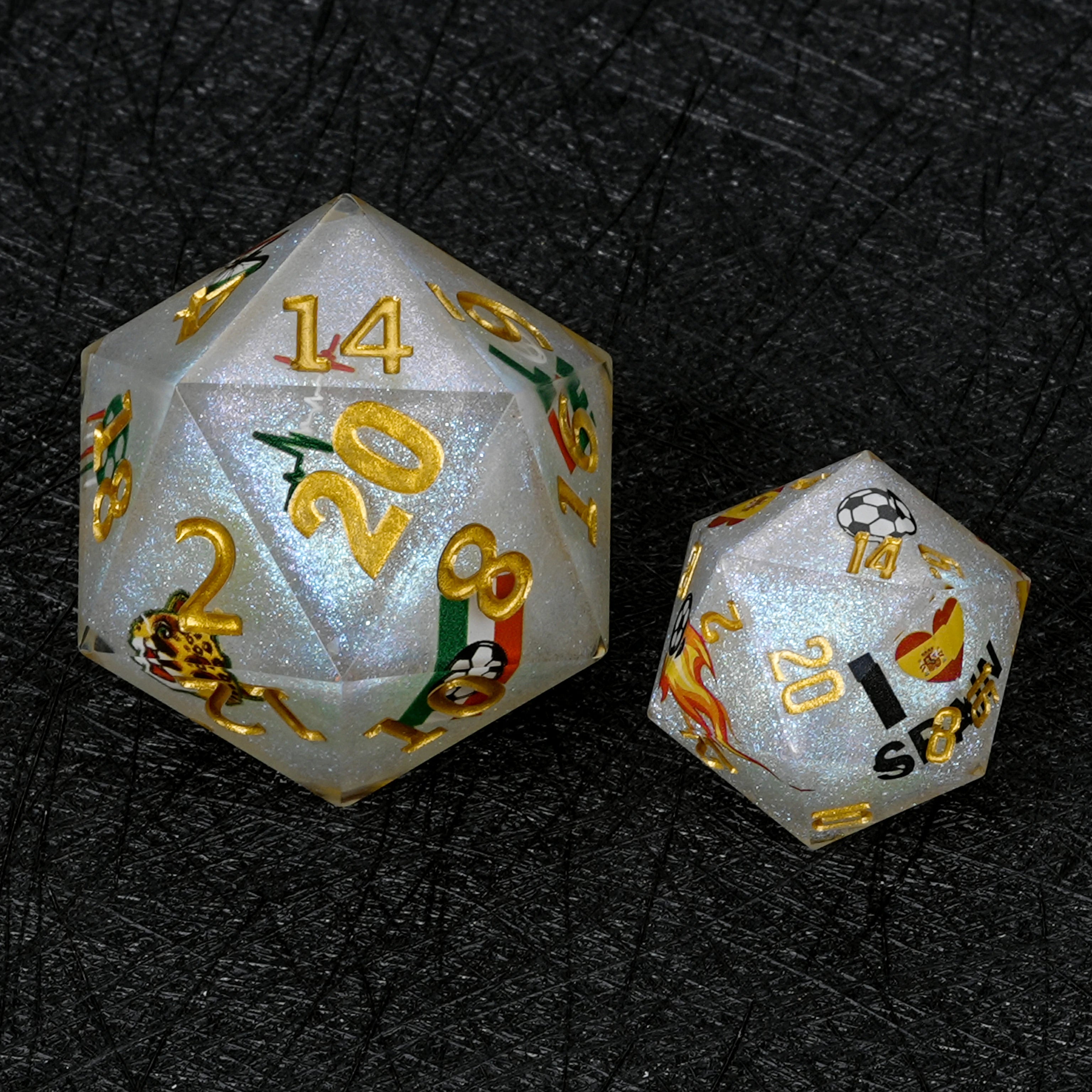35mm World Cup Mexico Soccer White Glitter Resin D20 Dice – RPG & Collector's Edition
