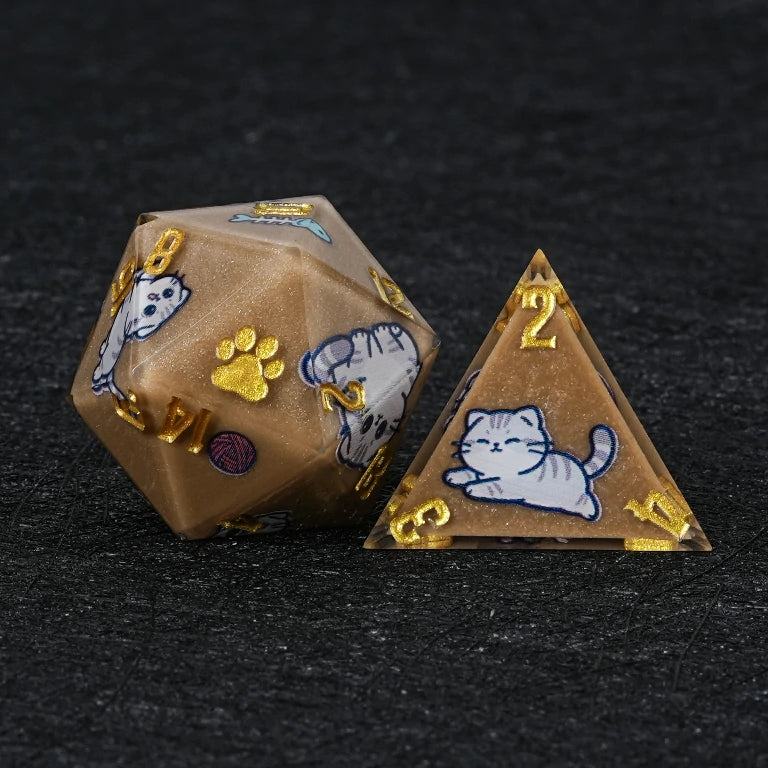 Kickstarter Dice — Scottish Fold Cat Polyhedral DND Resin Dice Set