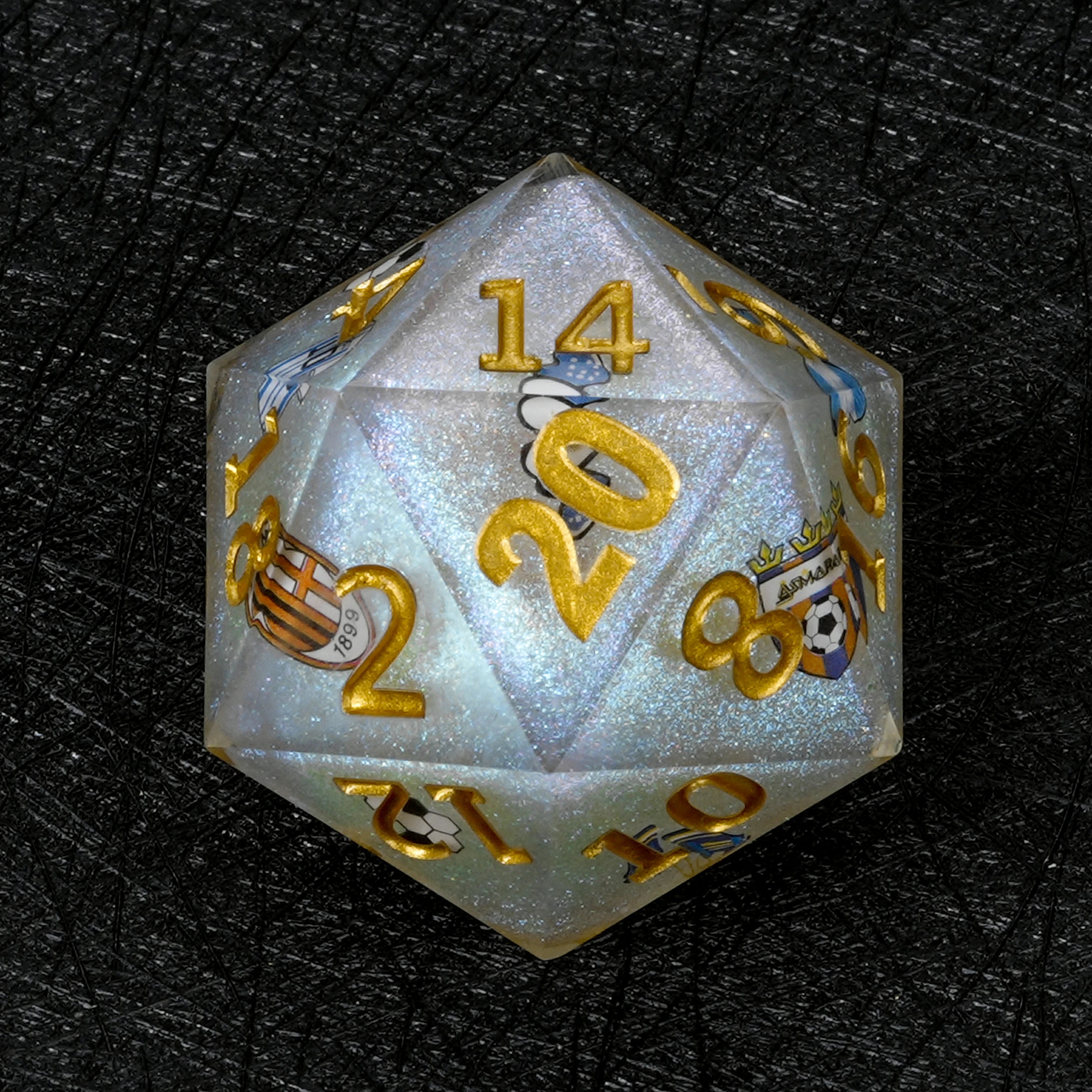 35mm World Cup Argentina Soccer White Glitter Resin Large D20 Dice
