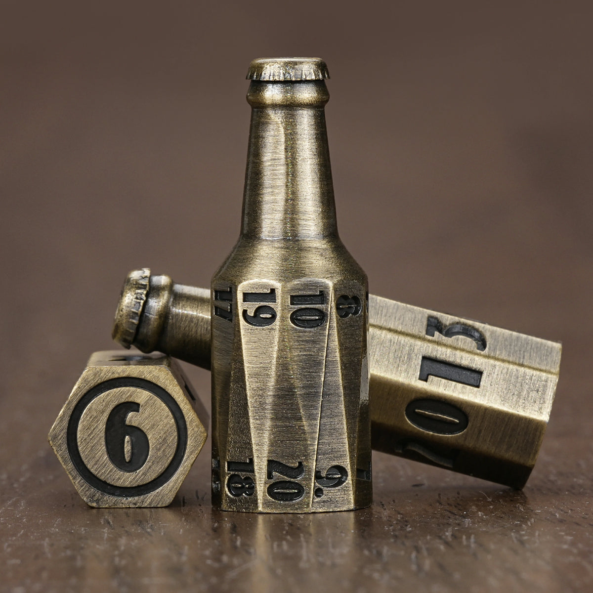Kickstarter Dice — Unique Metal Beer Bottle Dice Set