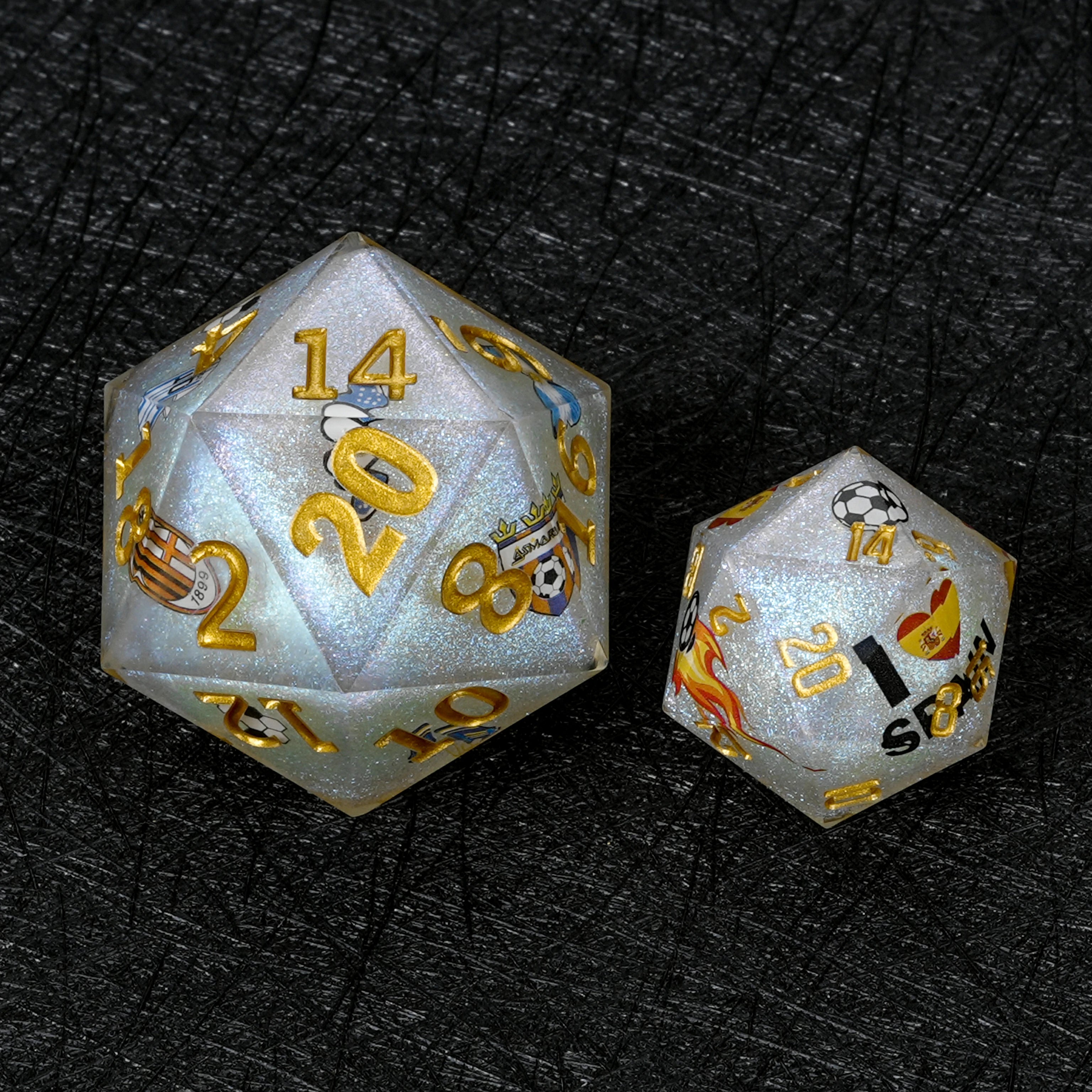 35mm World Cup Argentina Soccer White Glitter Resin Large D20 Dice
