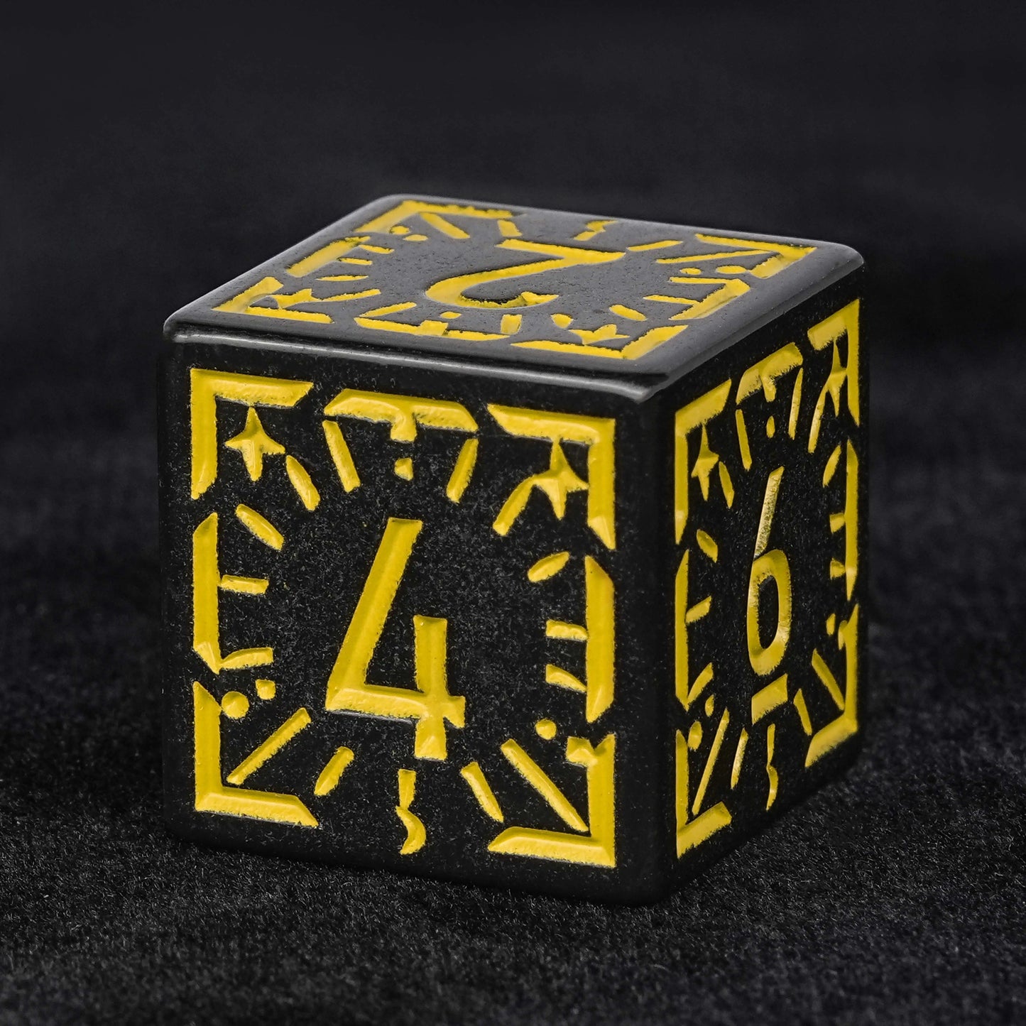 Black and Yellow Rune Acrylic DND D6 Dice | Bear Dice