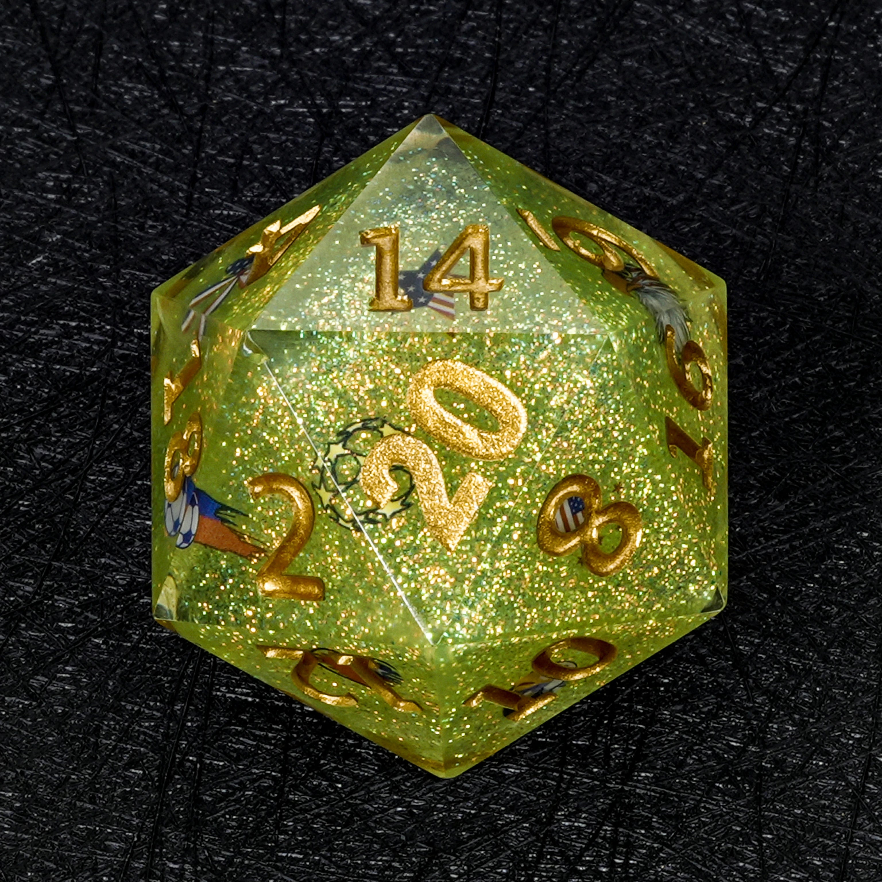 35mm World Cup USA Soccer Green Glitter Resin DND D20 Dice
