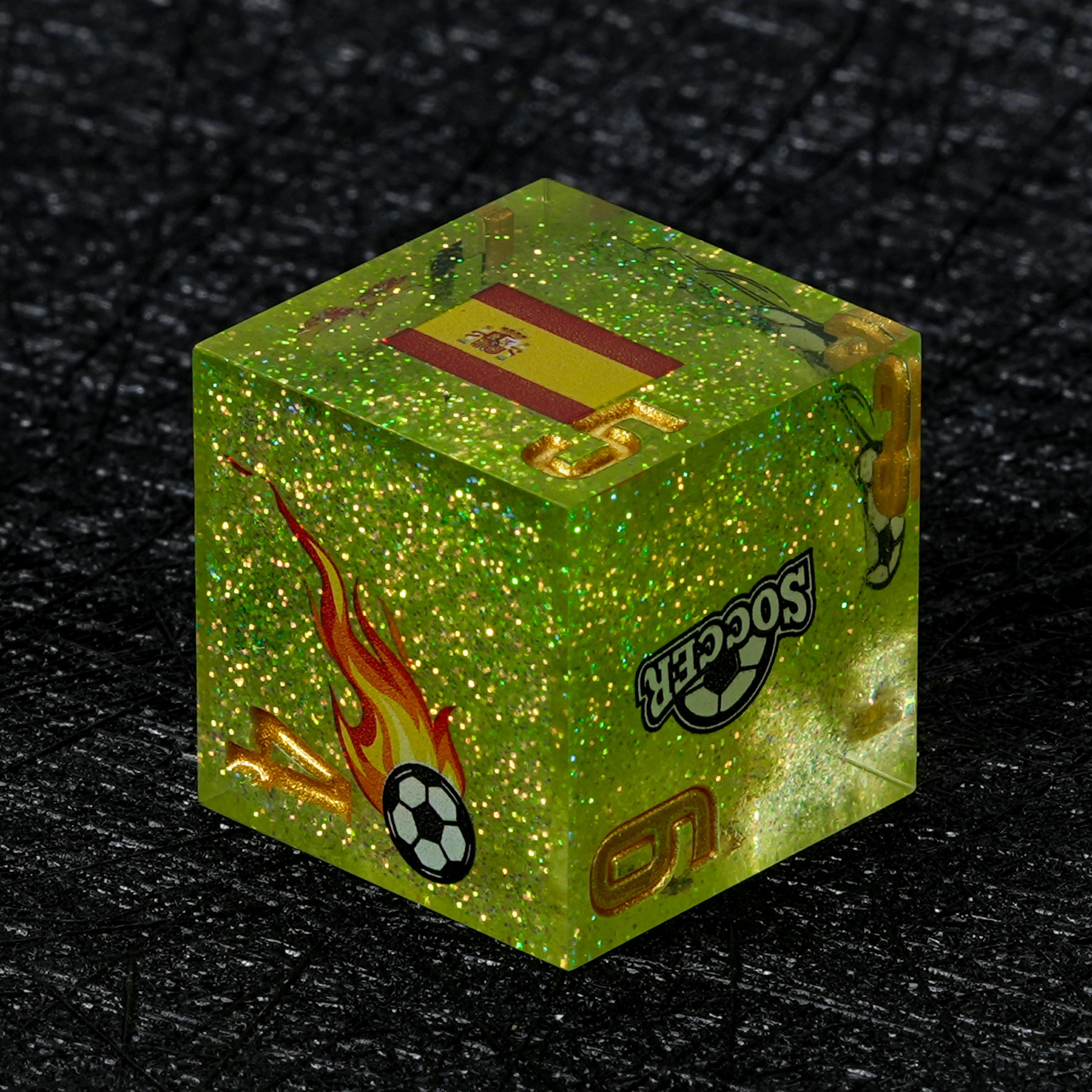 Spain Soccer Resin DND Dice Set – World Cup Green Glitter D&D Dice
