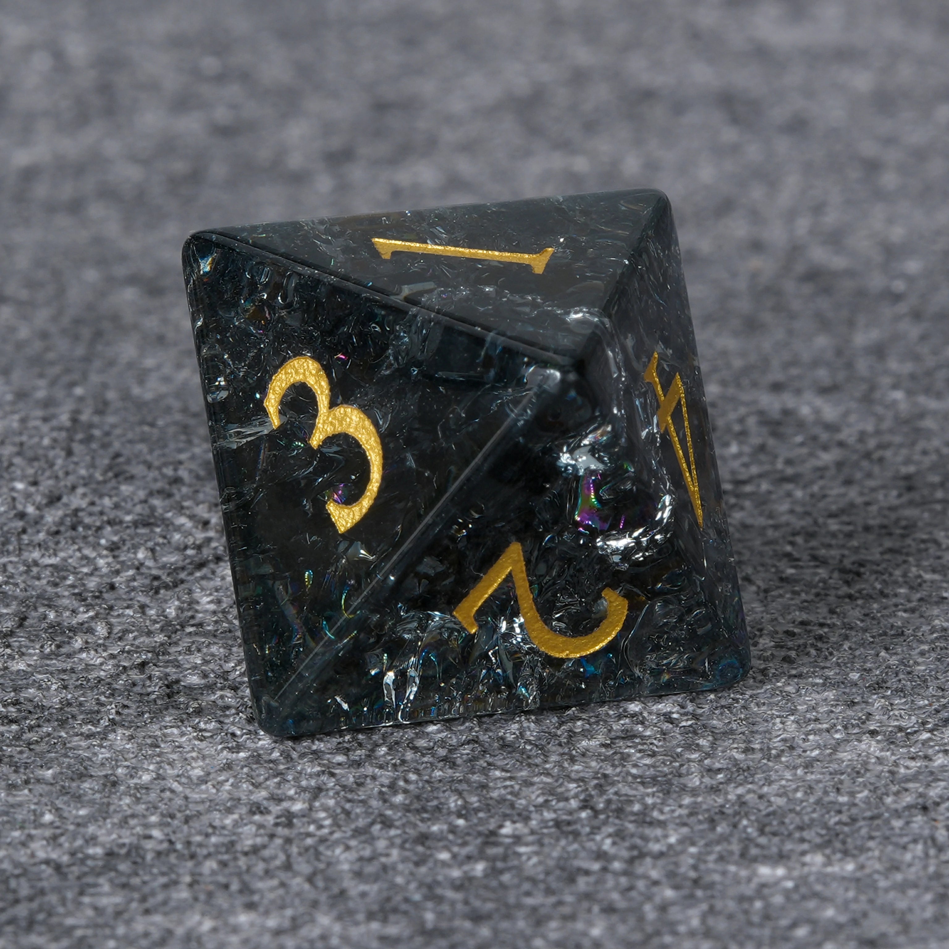 Translucent Black Crackle-Effect Multi-Faceted Gemstone Dice