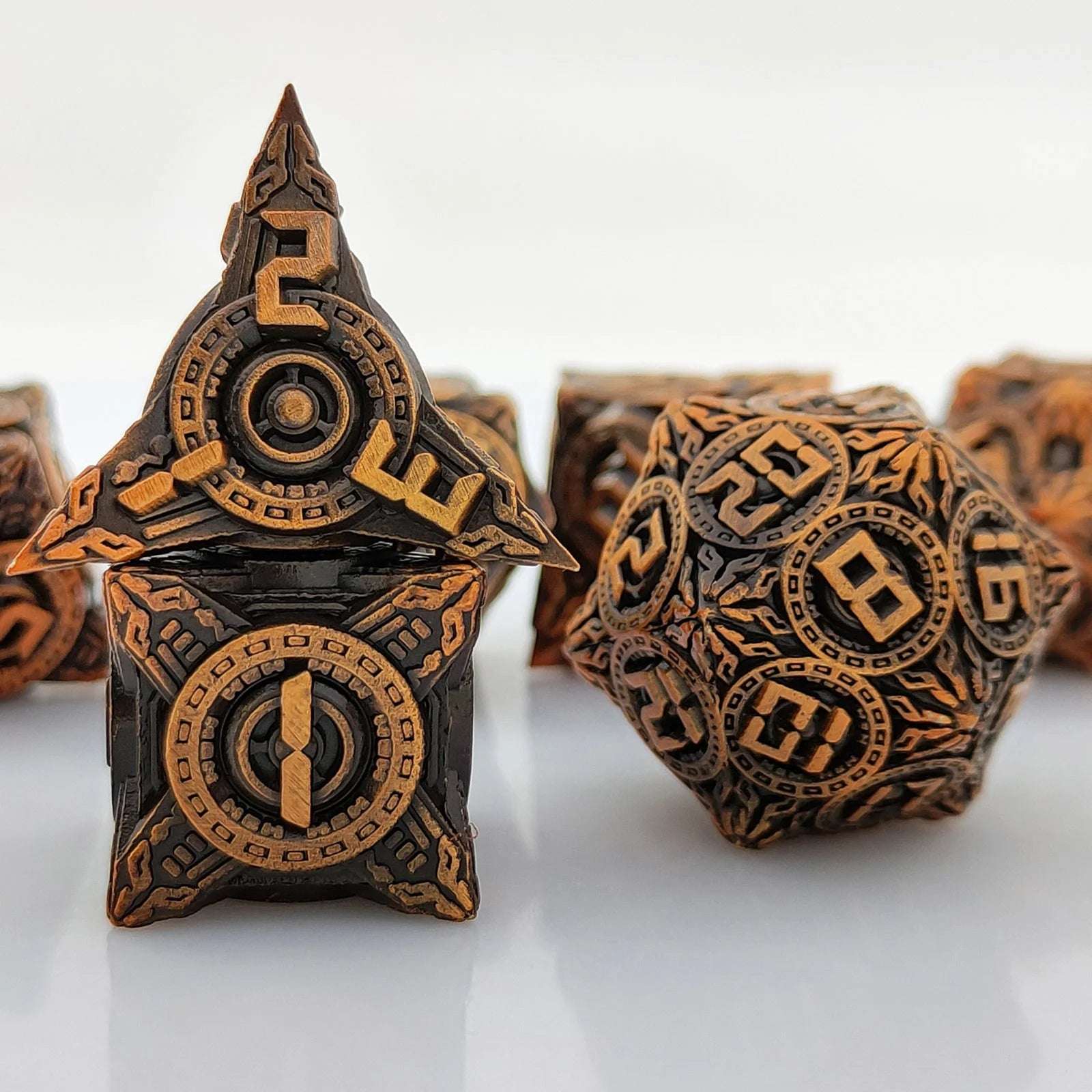 UFO Elements - Solid Metal DND Dice Set Ancient Gold - D4、D6、D20 dice| Bear Dice