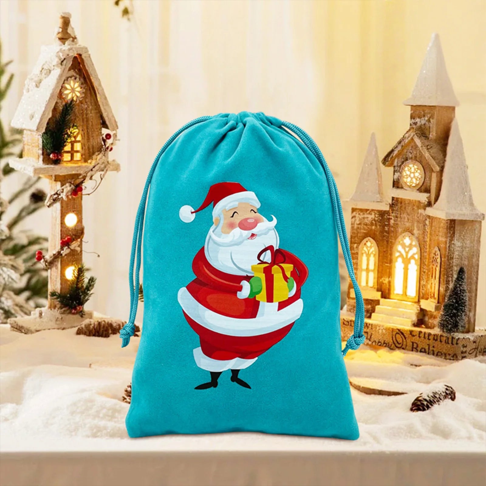 Christmas themed drawstring bag for board game dice storage, cute velvet gift bag