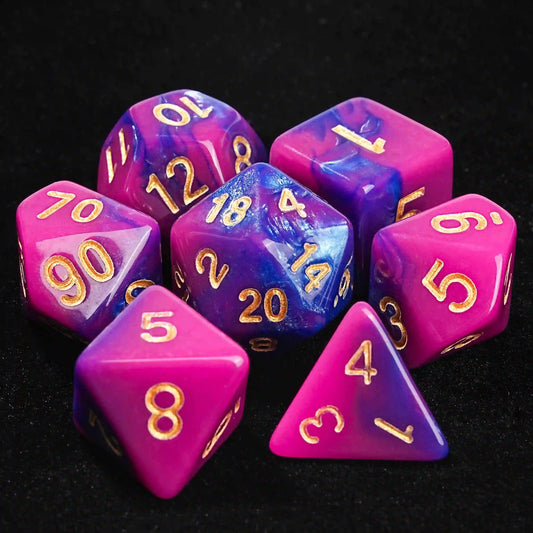 Pink and Purple Gradient Acrylic DND Dice Set + Gold number | Bear Dice