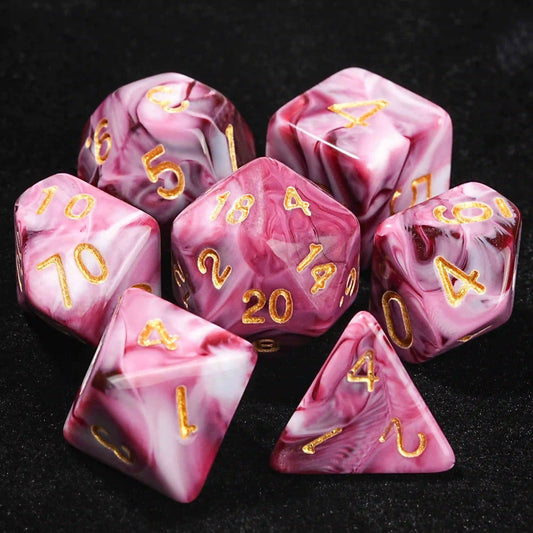 Pink marble texture acrylic DND dice set + gold number | Bear Dice