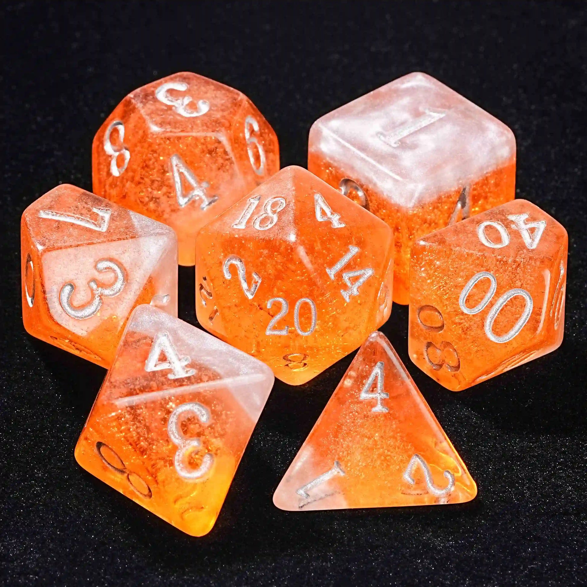 Amber Ale Beer Liquid Core Resin DND Dice Set + Silver Font | Bear Dice