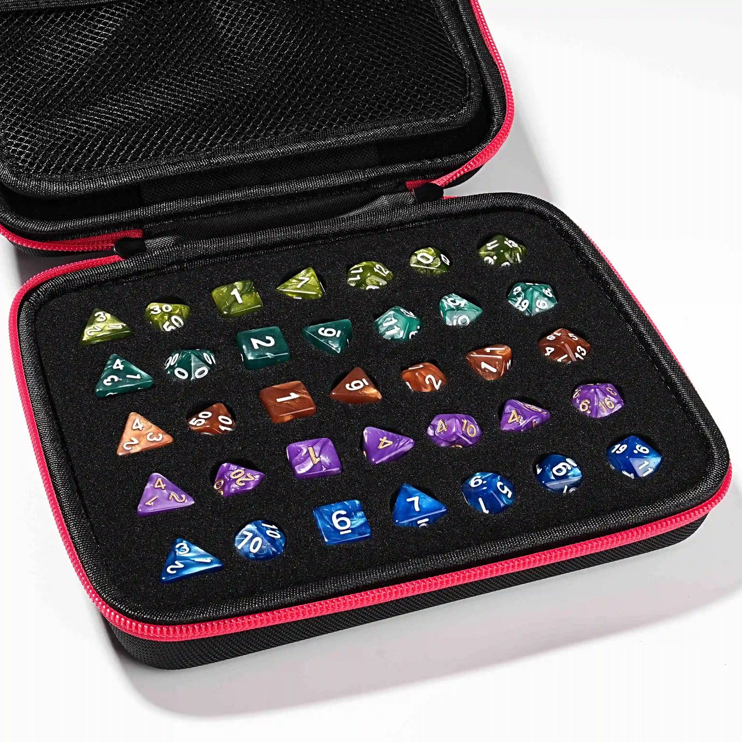 Dice collection - 10 sets of acrylic DND dice sets + zipper dice box + LOGO badge