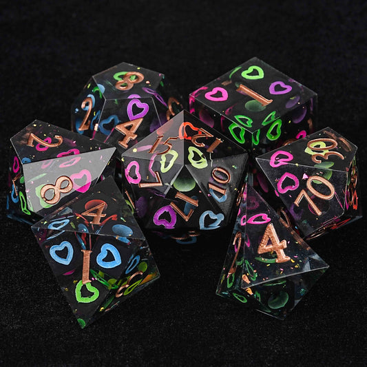 D&D Valentine's Day Hand-painted Colorful Love Resin Dice Set | Bear Dice