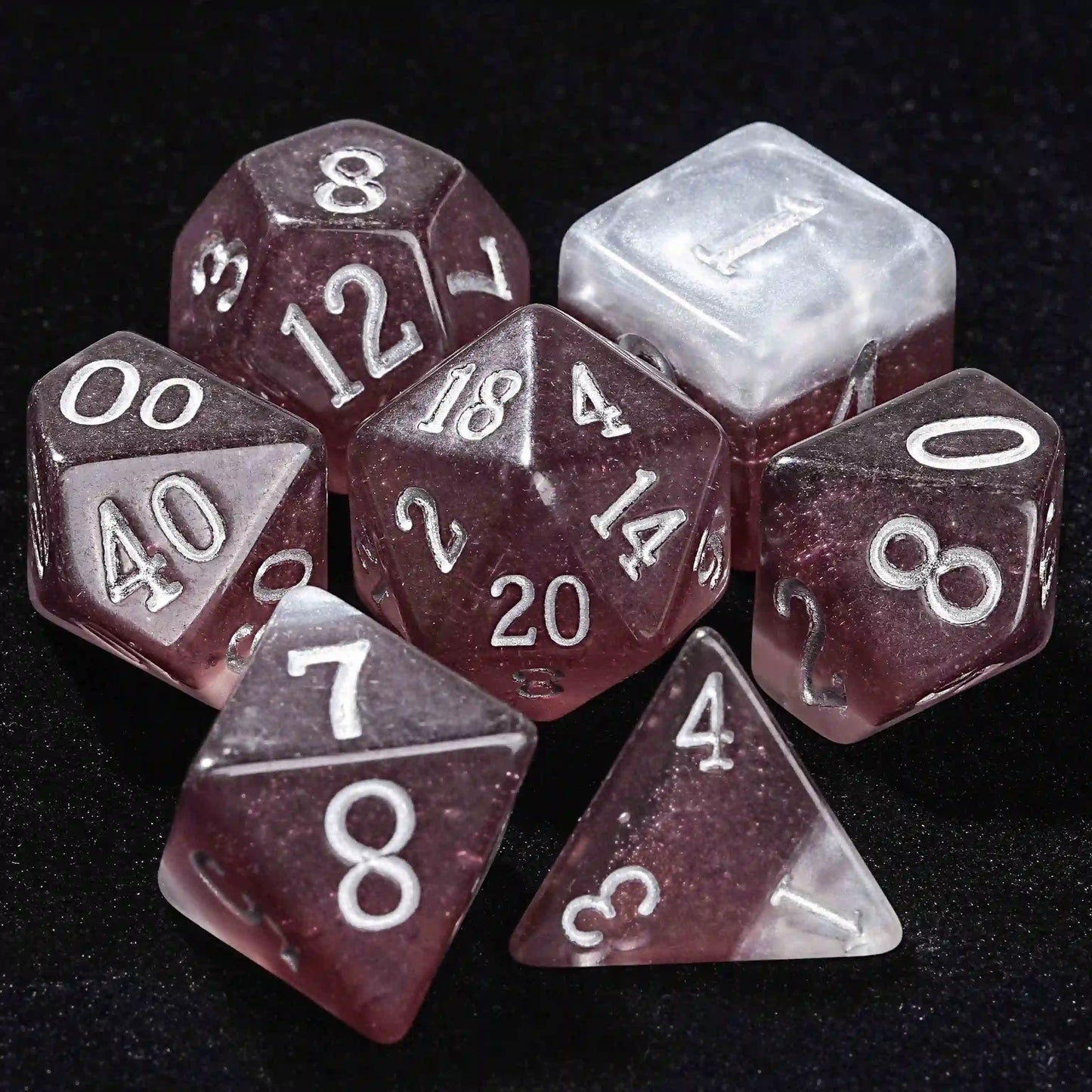 Black Ale Liquid Core Resin DND Dice Set + Silver Font | Bear Dice