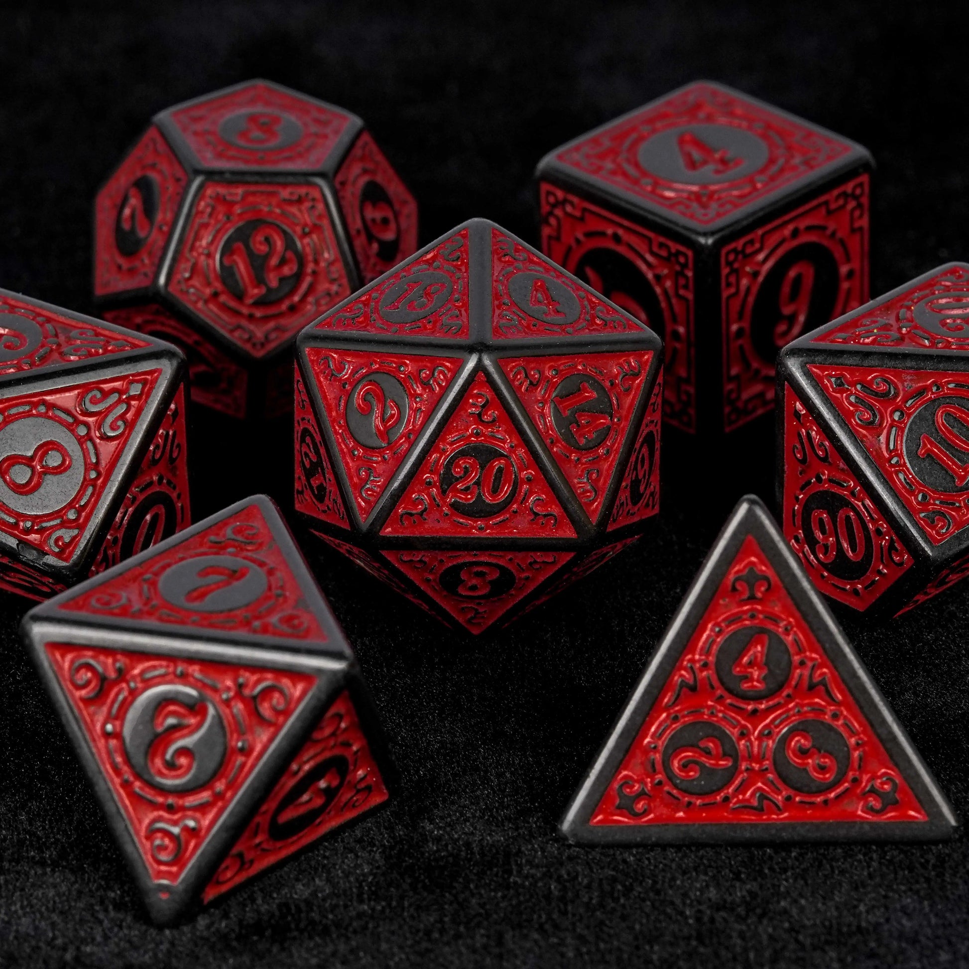 Black and red magic pattern acrylic DND dice set | Bear Dice