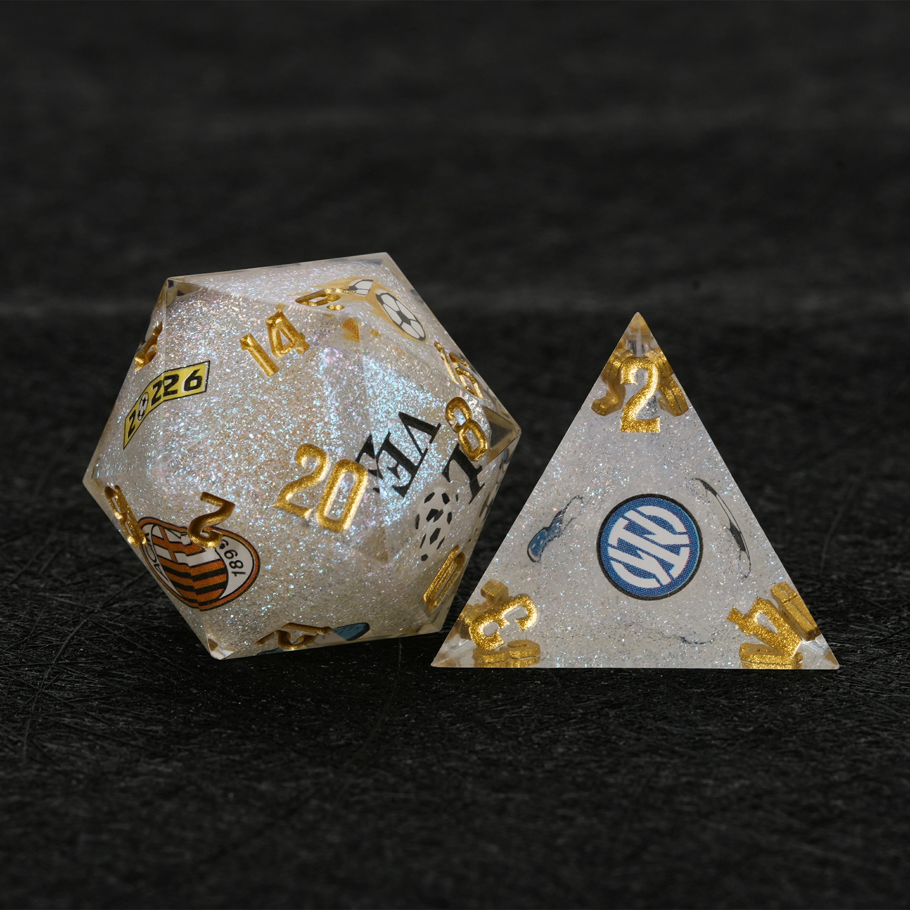 Argentina Soccer DND Dice Set | White Glitter Resin Dice for D&D RPG