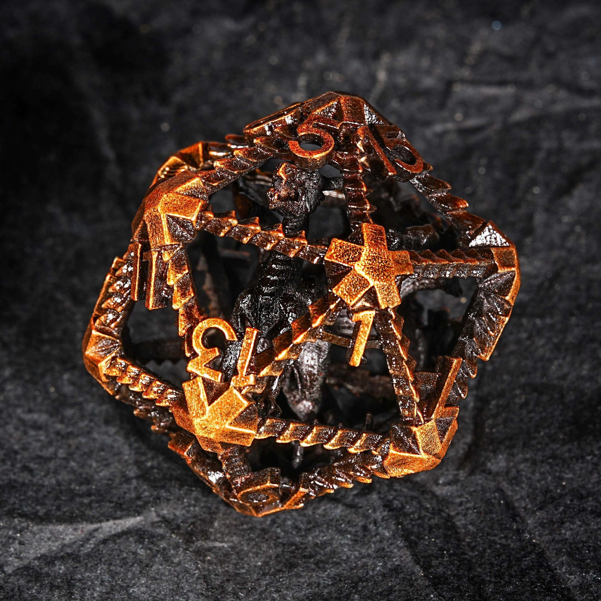 Antique Gold Metal Hollow 3D Dragon D&D  D20 Dice | Bear Dice