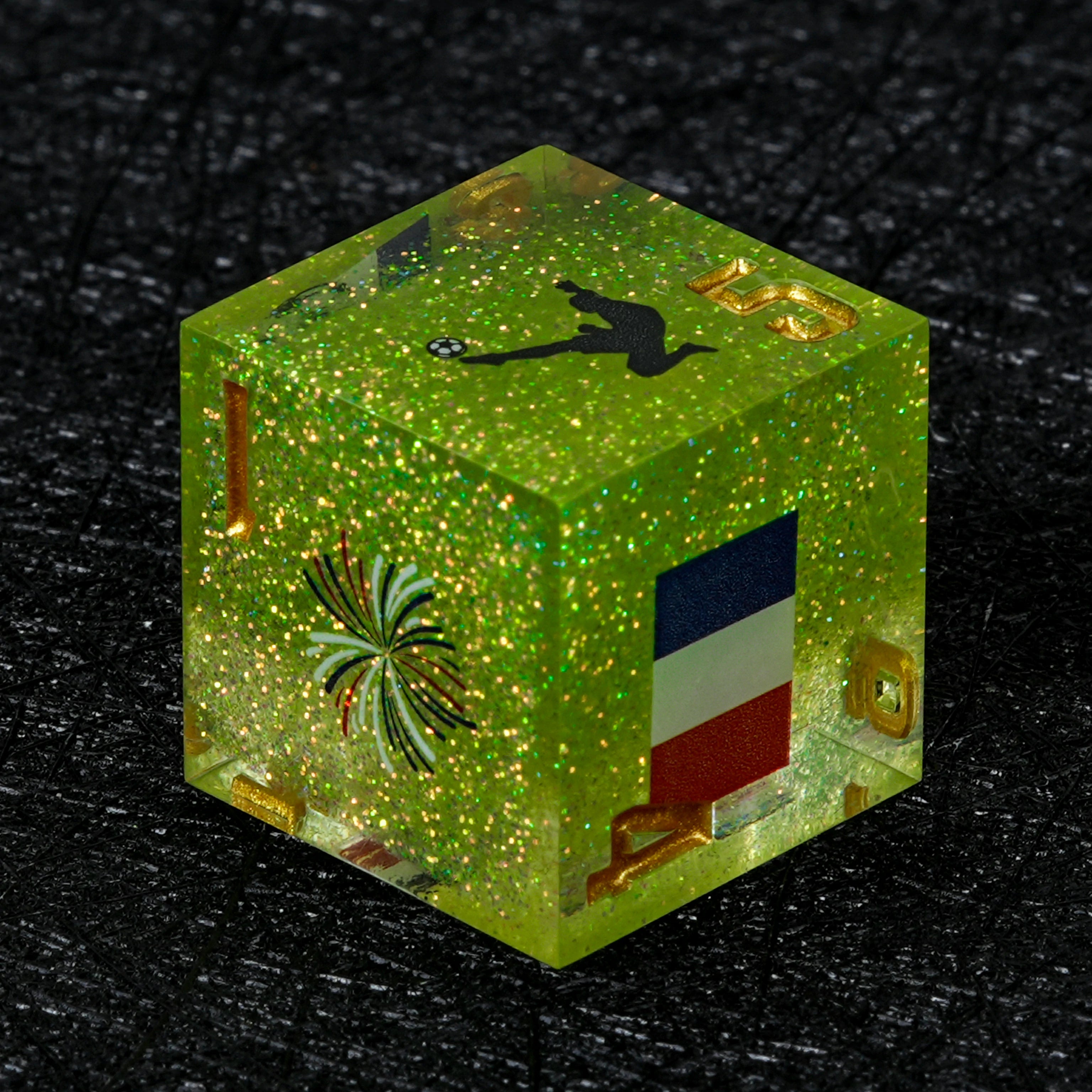 France Soccer DND Dice Set – World Cup Green Glitter Resin Dice for RPG