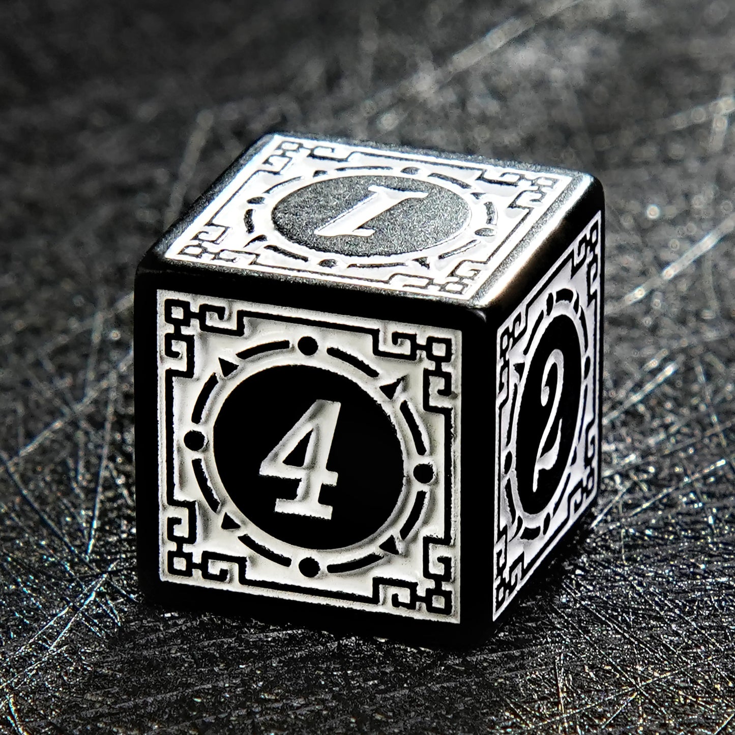 Black and White Elegant Acrylic DND D6 Dice - Gothic Baroque | Bear Dice