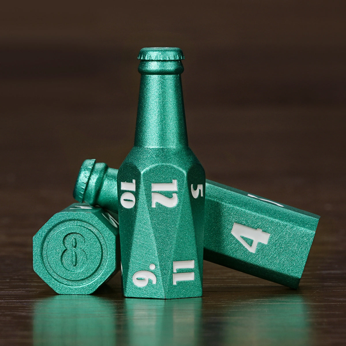 Kickstarter Dice — Unique Metal Beer Bottle Dice Set