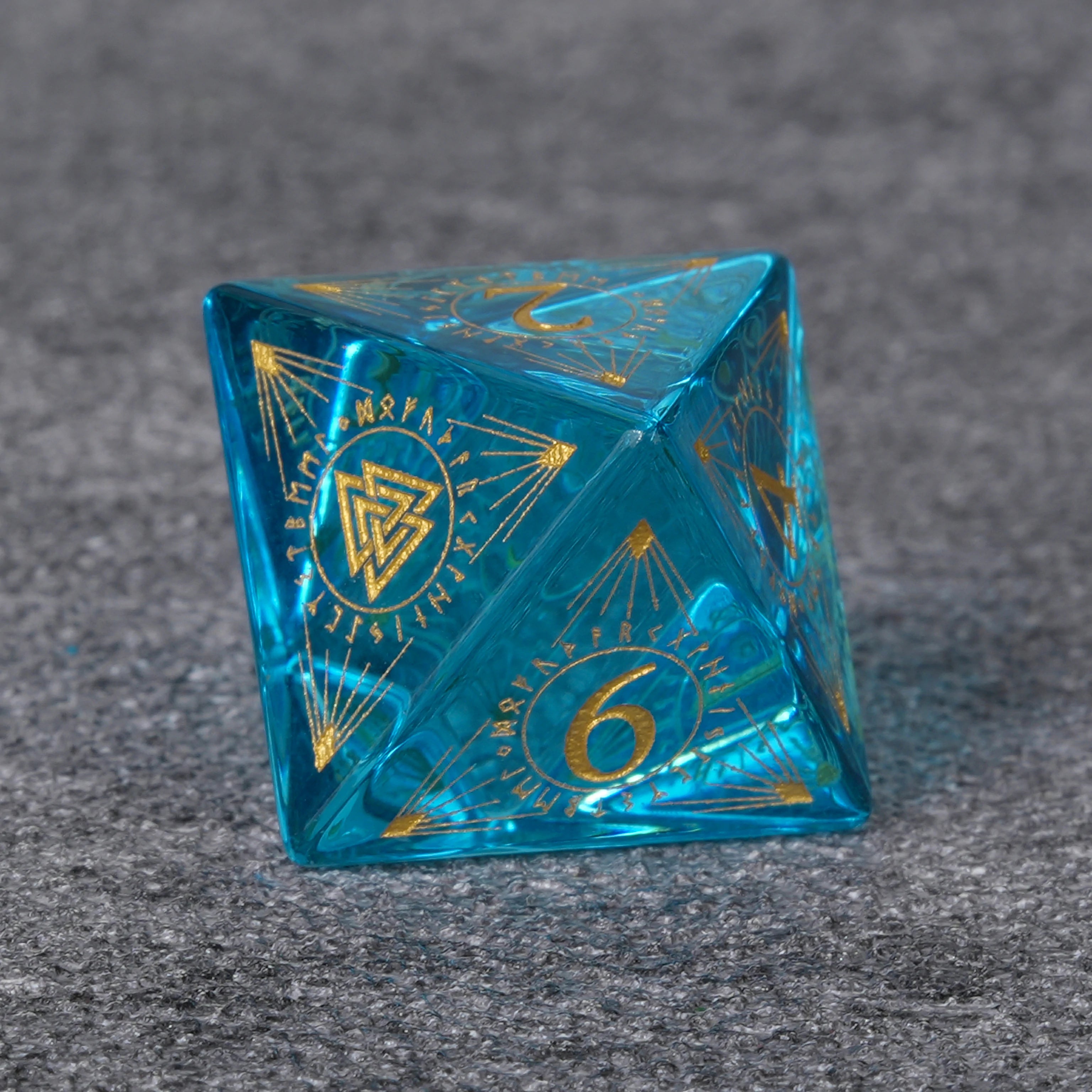 Ice Blue Glass Dice Set with Mystical Rune Magic Circle