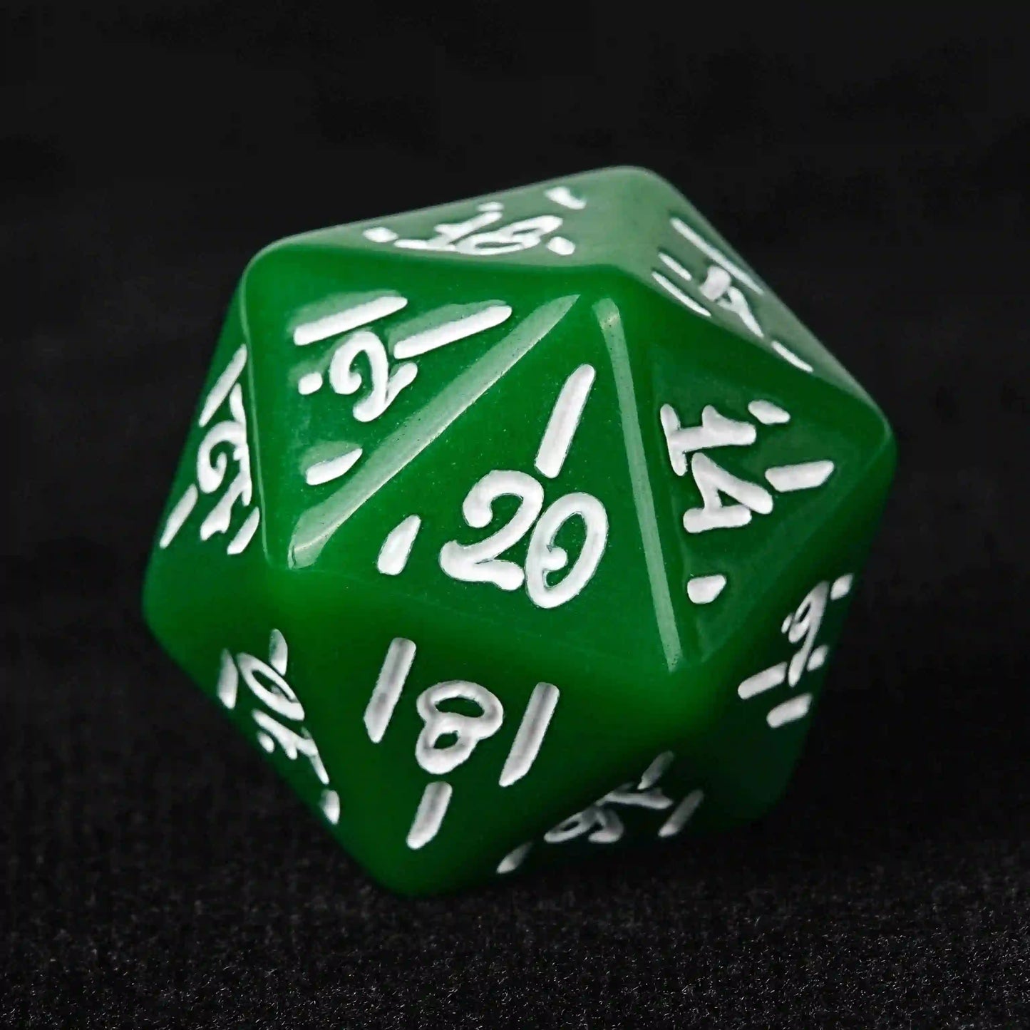 Green Christmas themed acrylic DND D20 dice + white runes | Bear Dice