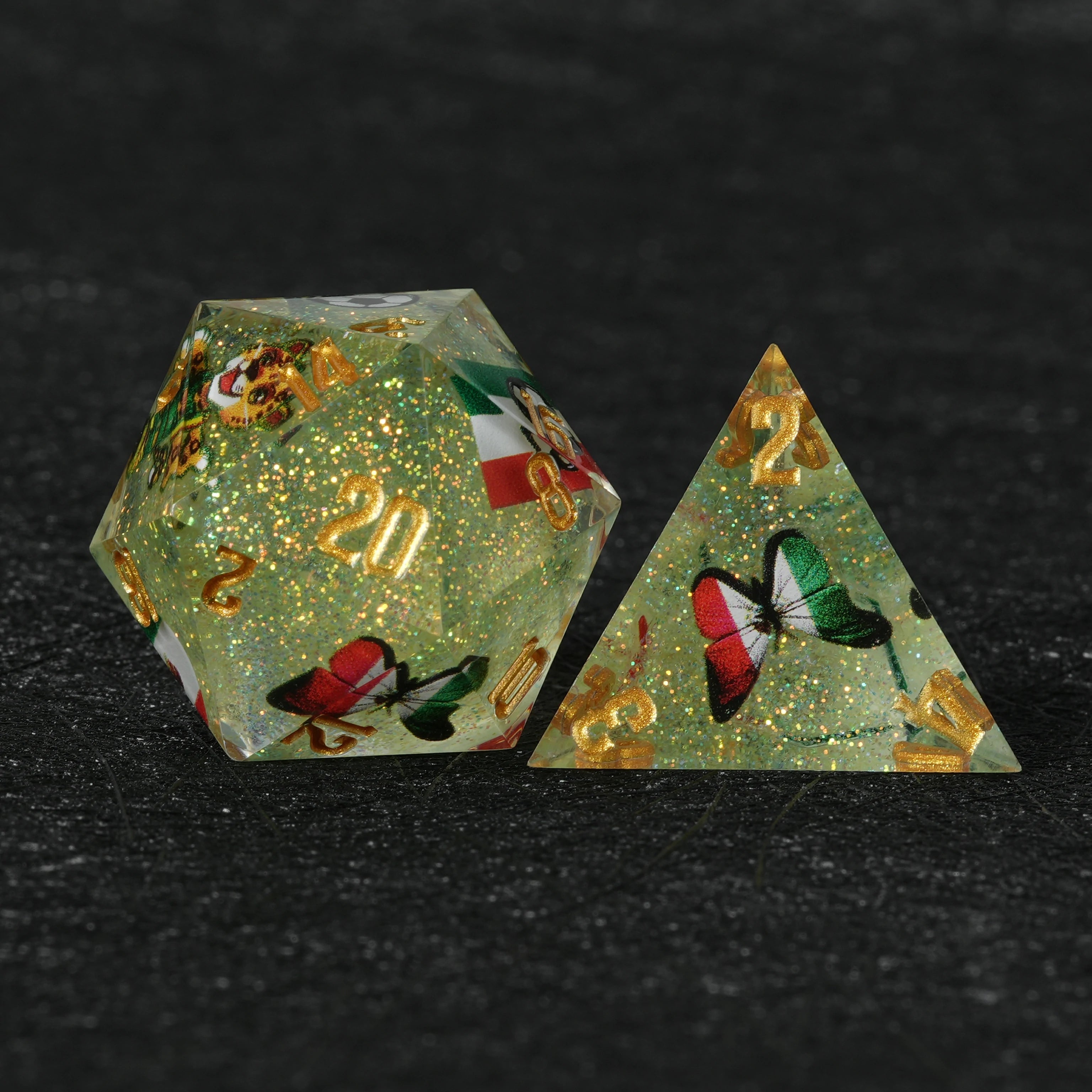 Mexico Soccer DND Resin Dice Set | World Cup Green Glitter RPG Dice