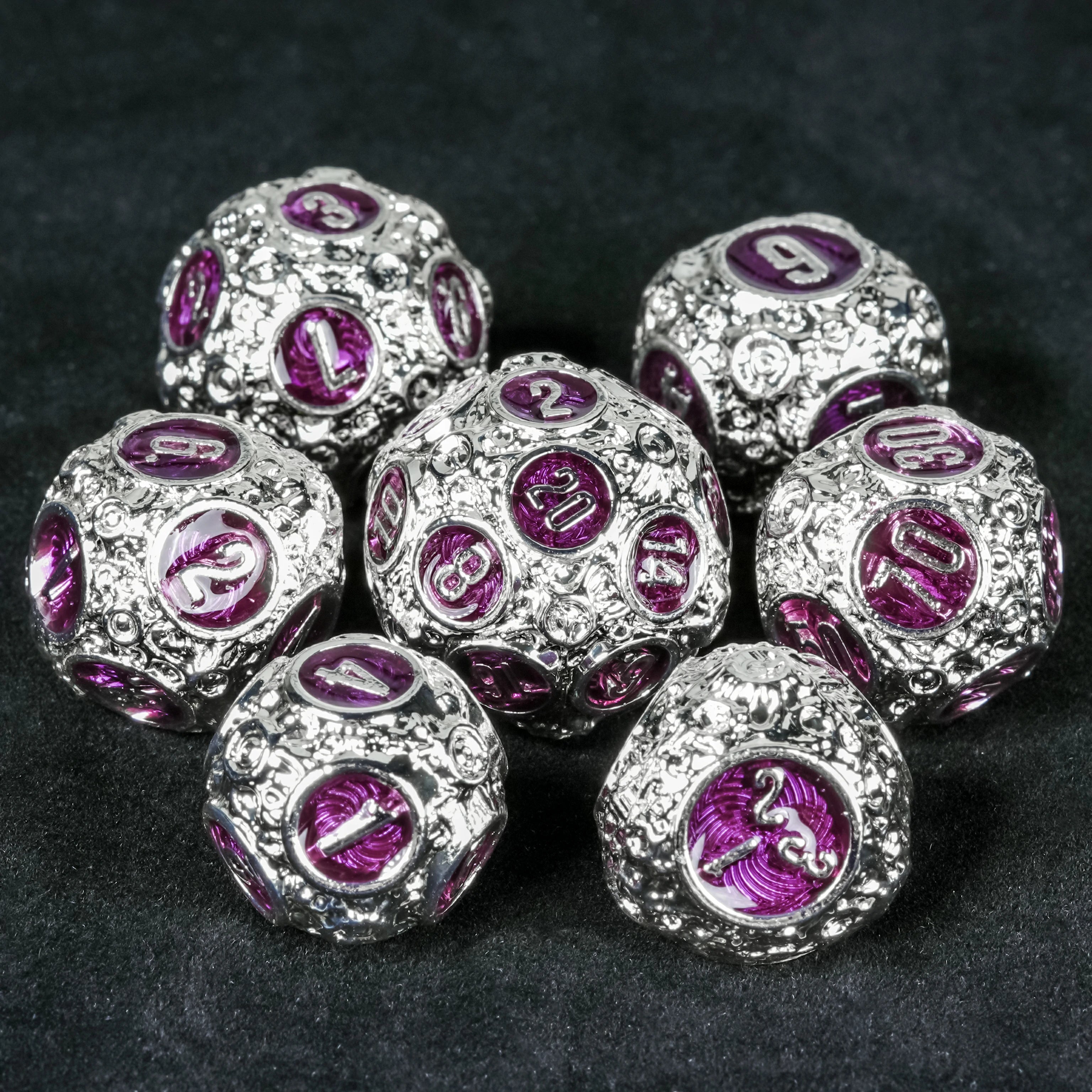 Spherical Planet Metal Dice Set size comparison