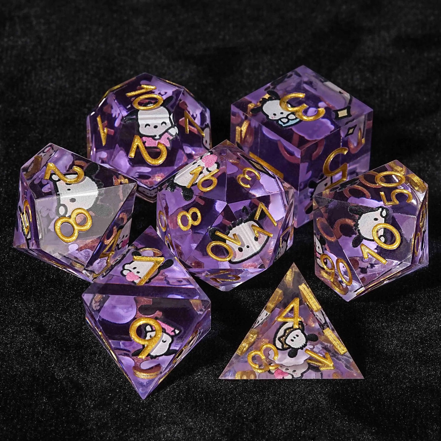 Purple Pacha Dog Resin DND Dice Set + Gold Number | Bear Dice