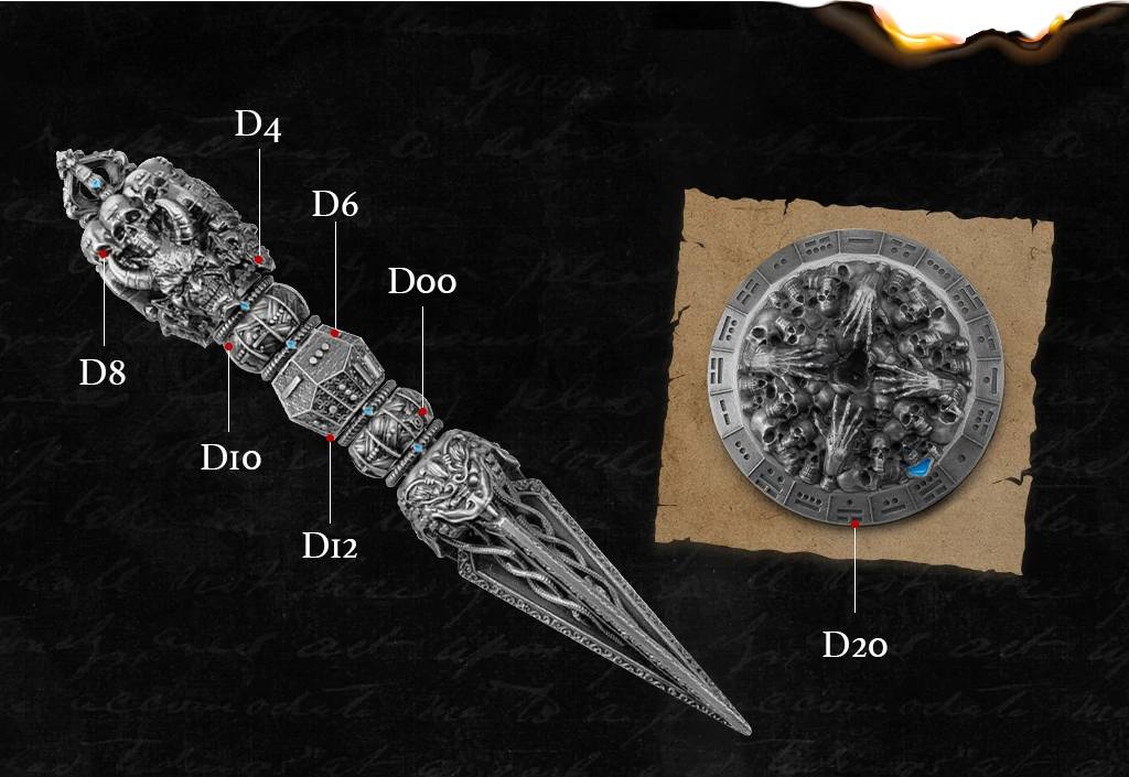 7-in-1 Demon-Slaying Staff Metal Spinner Dice | Premium Metal RPG Dice Set