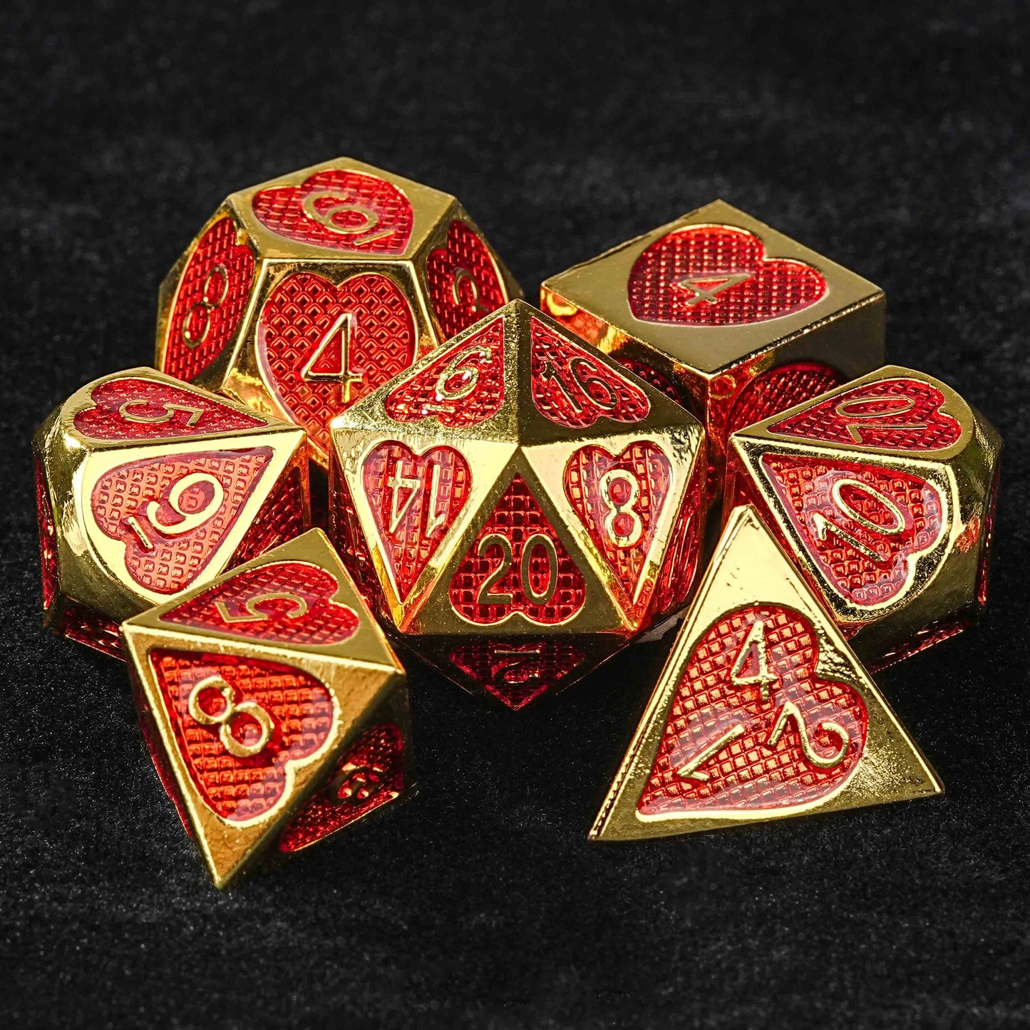 Red Metal Grid Heart Shape Valentine's Day DND Dice Set | Bear Dice